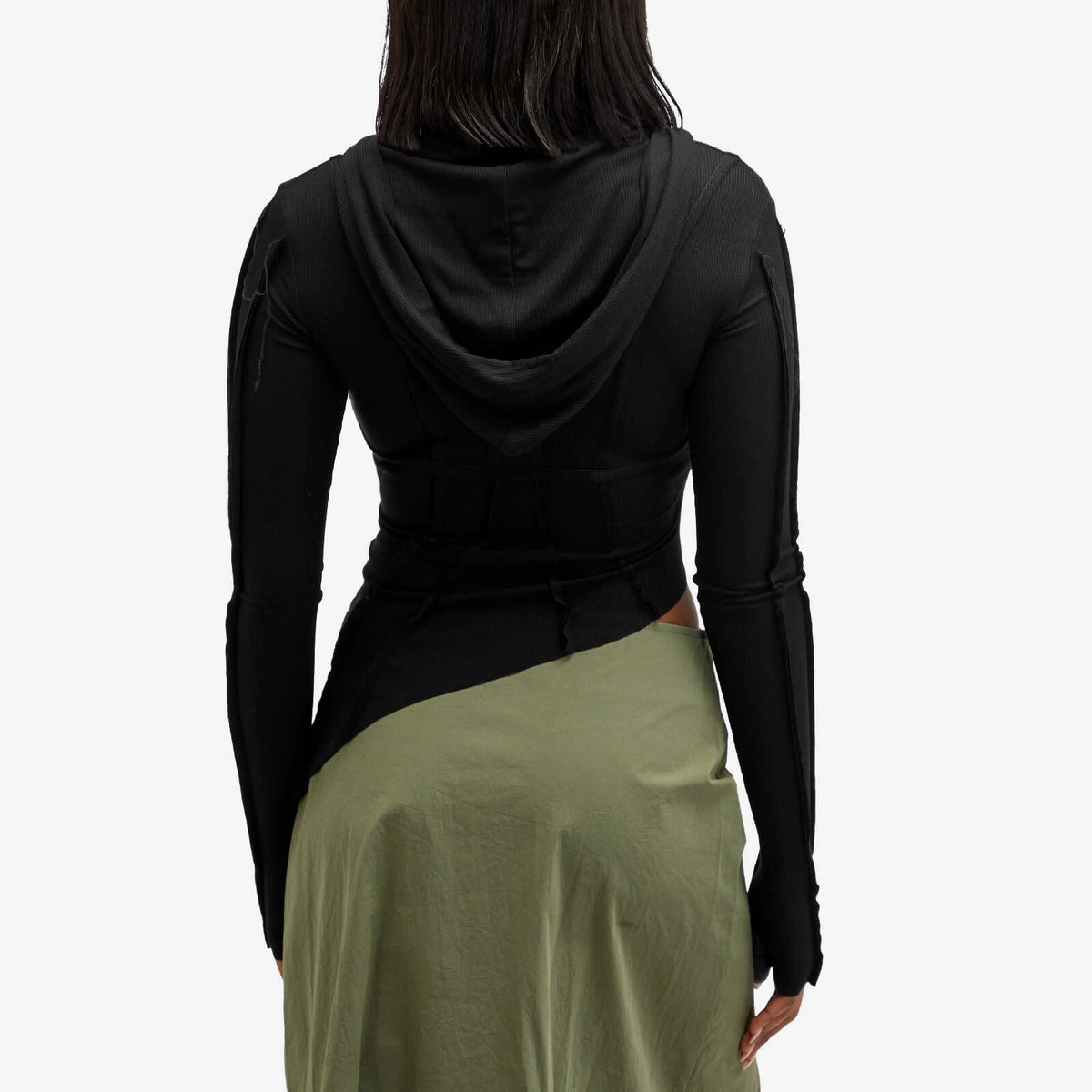 Asymmetric Hoodie in Black Rib - ONFEMME By Lindsey's Kloset