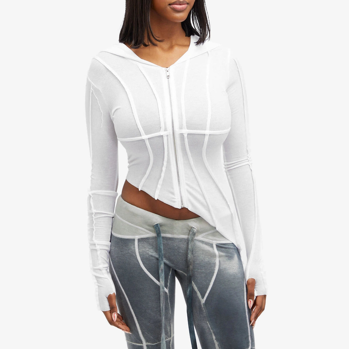 Asymmetric Hoodie in White Rib - ONFEMME By Lindsey's Kloset