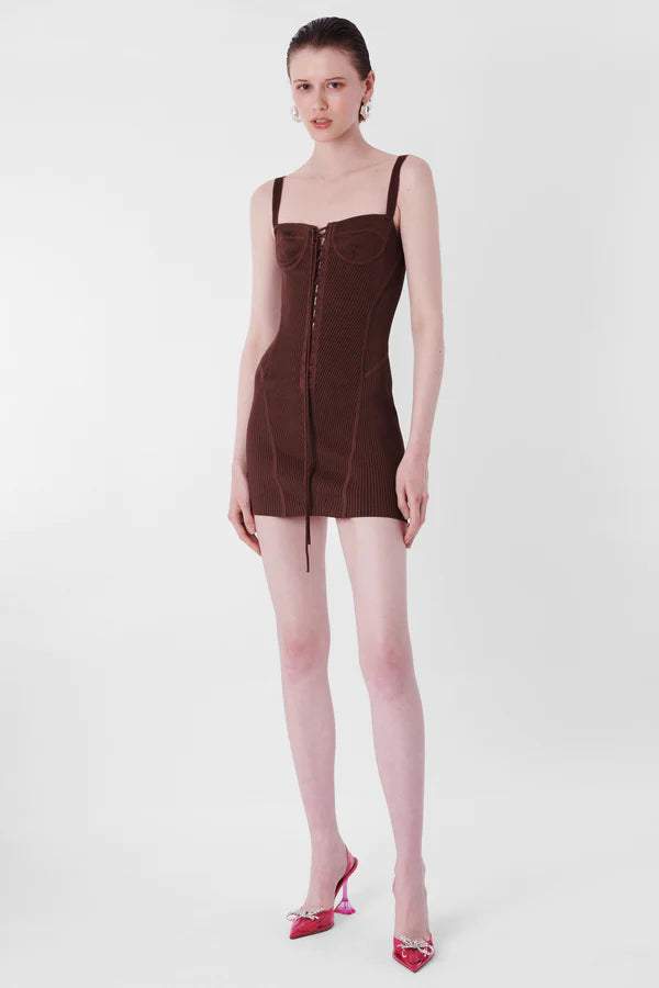 Dolce & Gabbana Vintage 1990's Brown Knit Corset Dress - ONFEMME By Lindsey's Kloset