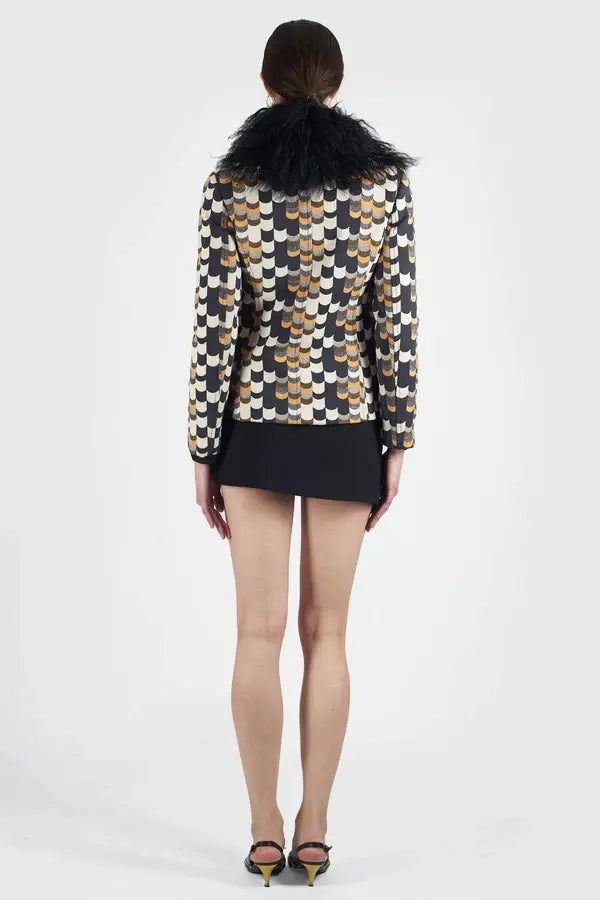 Prada F/W 2014 Short Yellow & Black Afghan Coat - ONFEMME By Lindsey's Kloset