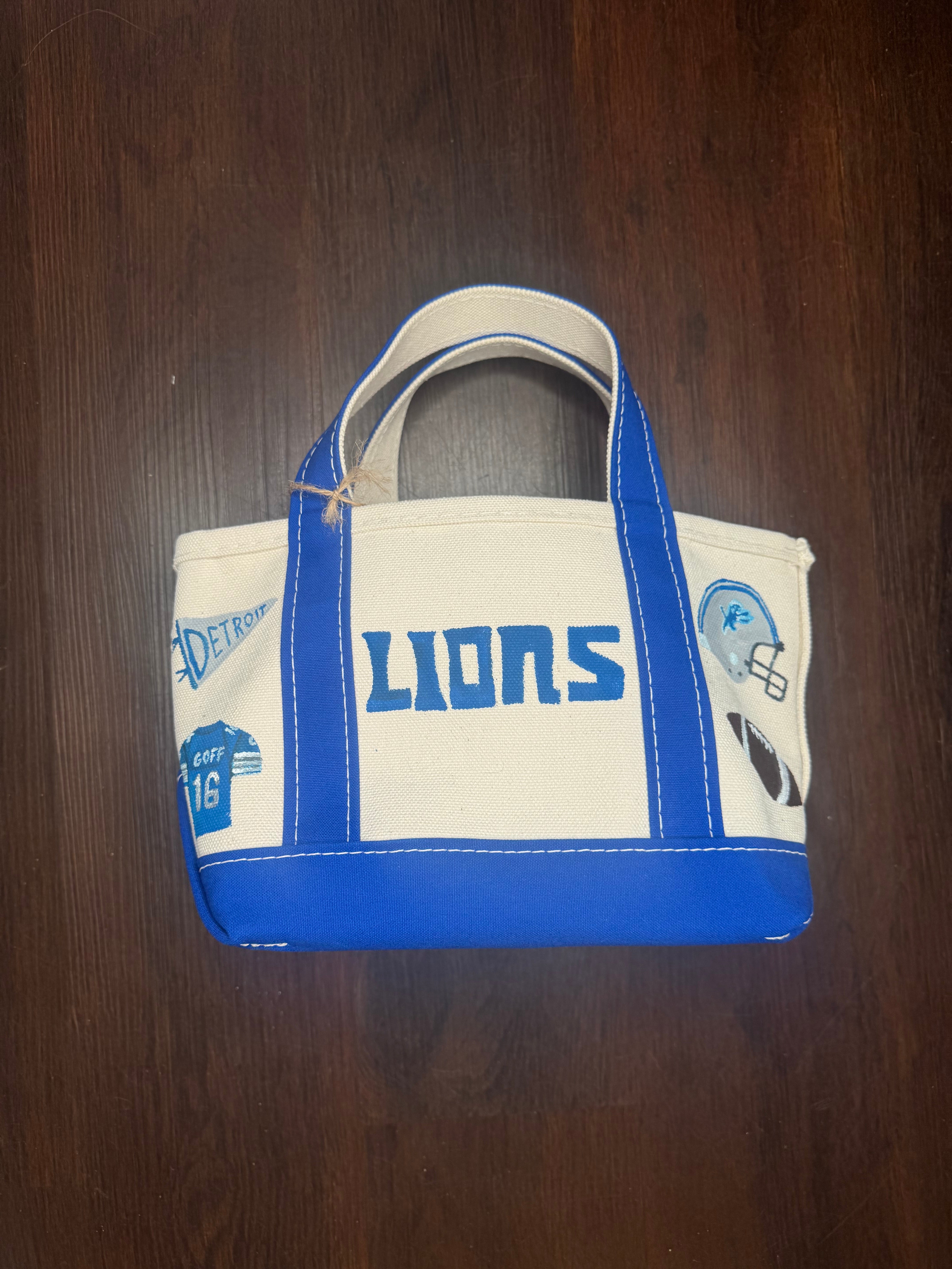 Custom Hand Painted Lions Mini Tote