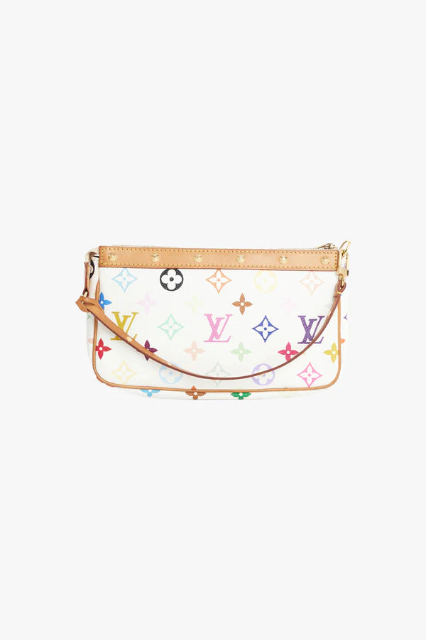 Louis Vuitton x Takashi Murakami Vintage 2003 White Pochette Bag - ONFEMME By Lindsey's Kloset