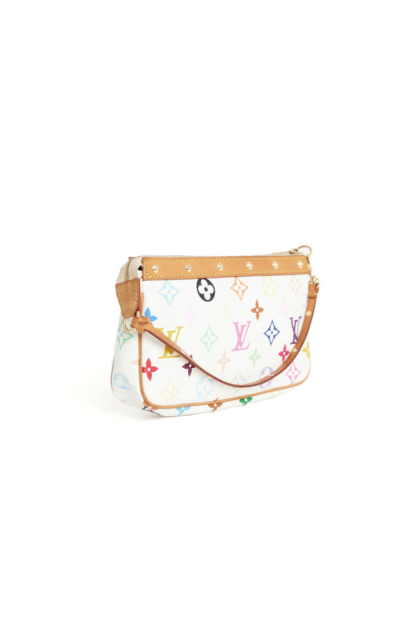 Louis Vuitton x Takashi Murakami Vintage 2003 White Pochette Bag - ONFEMME By Lindsey's Kloset