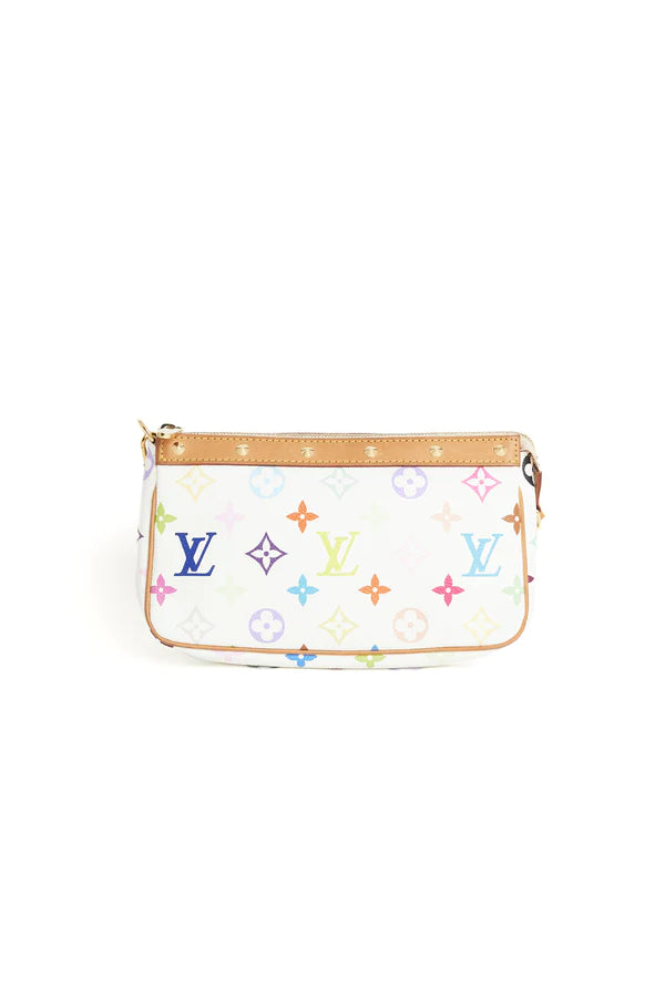 Louis Vuitton x Takashi Murakami Vintage 2003 White Pochette Bag - ONFEMME By Lindsey's Kloset