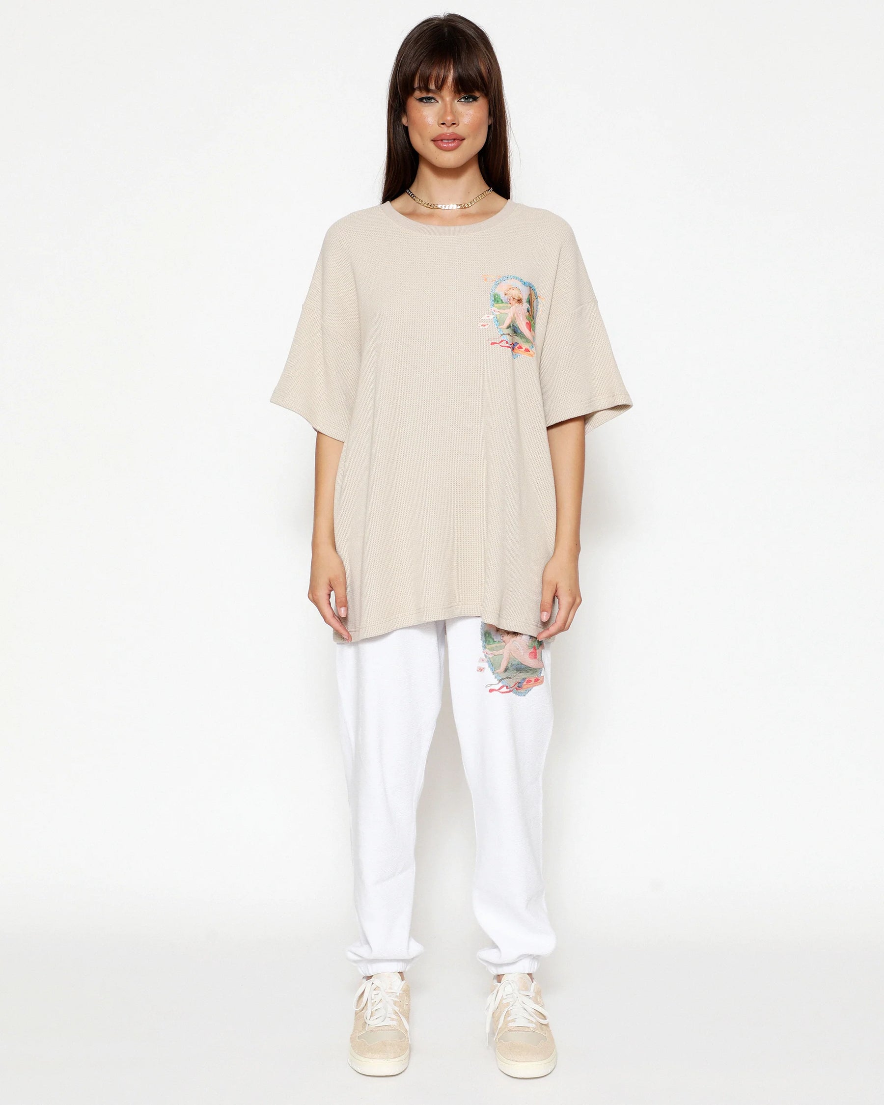 Tan Straight Flush Boyfriend Thermal Tee - ONFEMME By Lindsey's Kloset