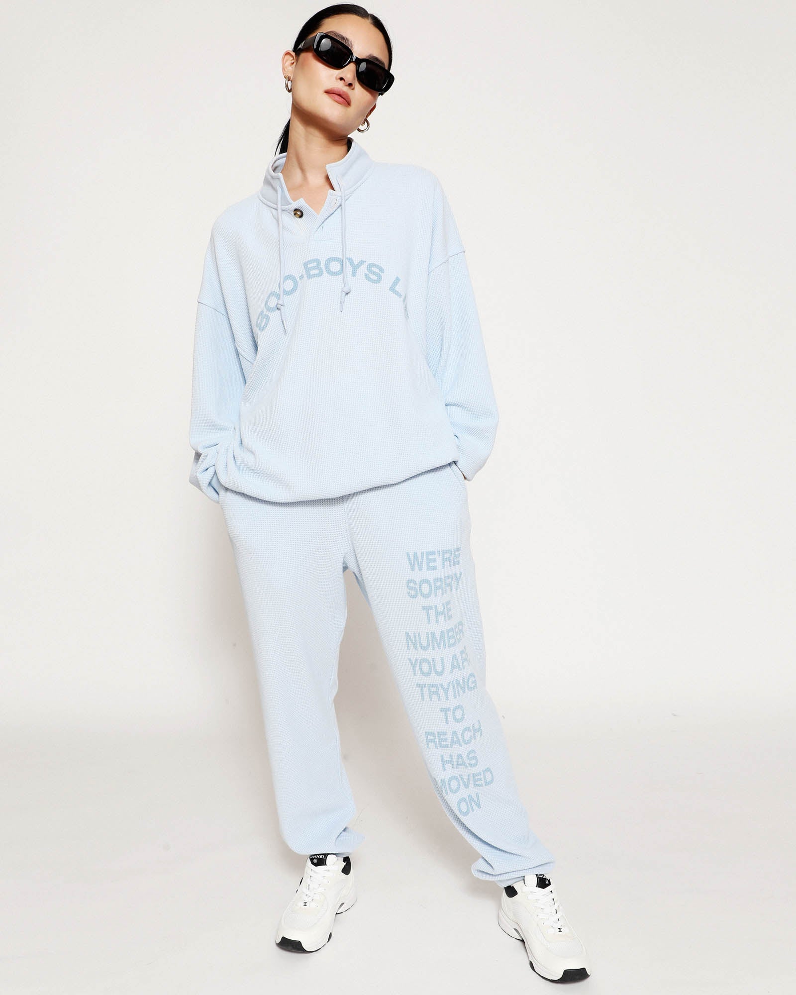 BLUE 1-800 REUNION HENLEY CREWNECK - ONFEMME By Lindsey's Kloset