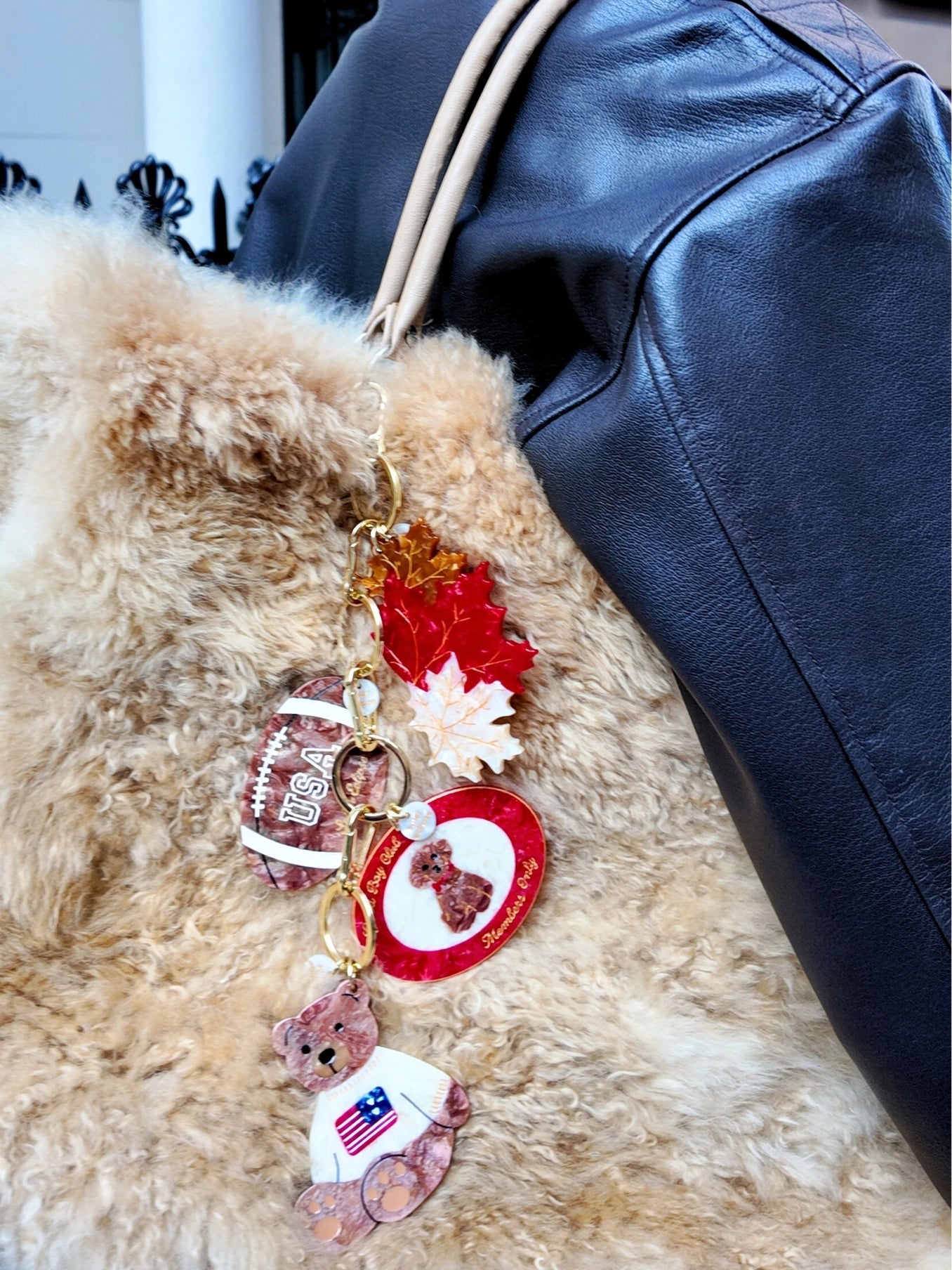 Hand-Painted Americana Teddy Bear Bag Charm + Keychain - ONFEMME By Lindsey's Kloset