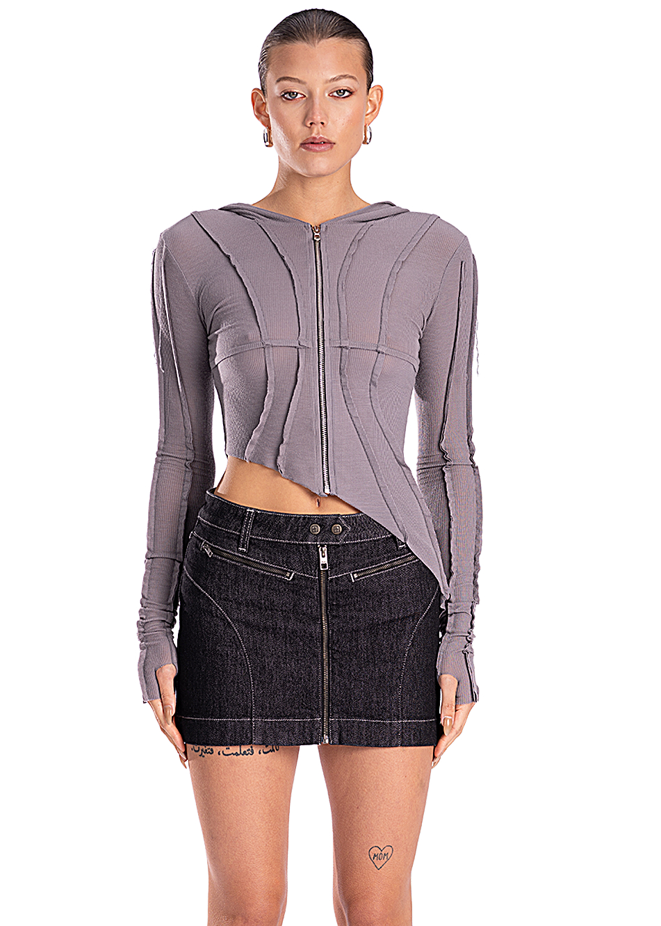 Asymmetric Hoodie in Graphite Rib - ONFEMME By Lindsey's Kloset
