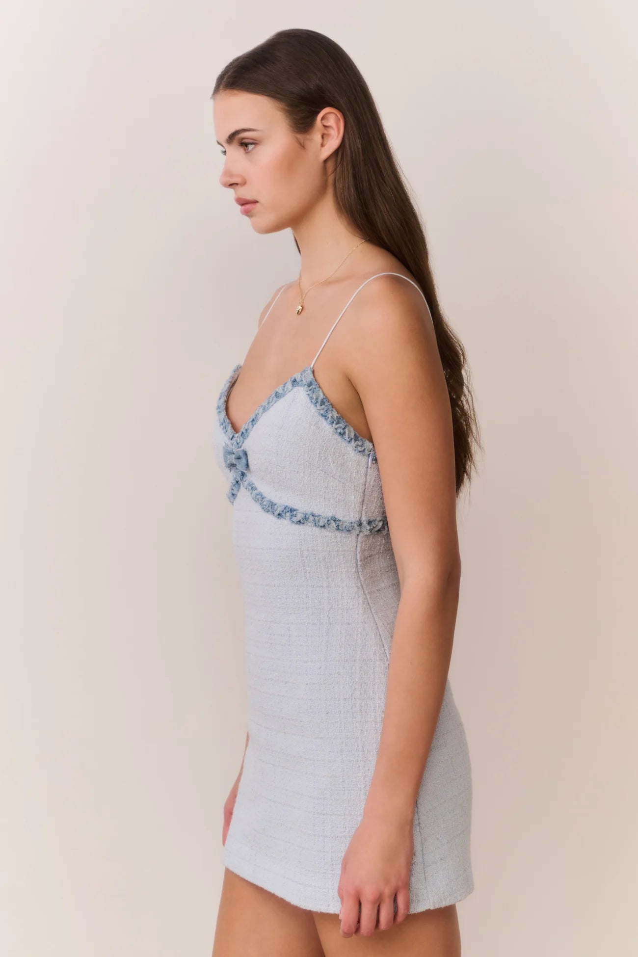 Novara Denim-Trimmed Tweed Mini Dress - ONFEMME By Lindsey's Kloset