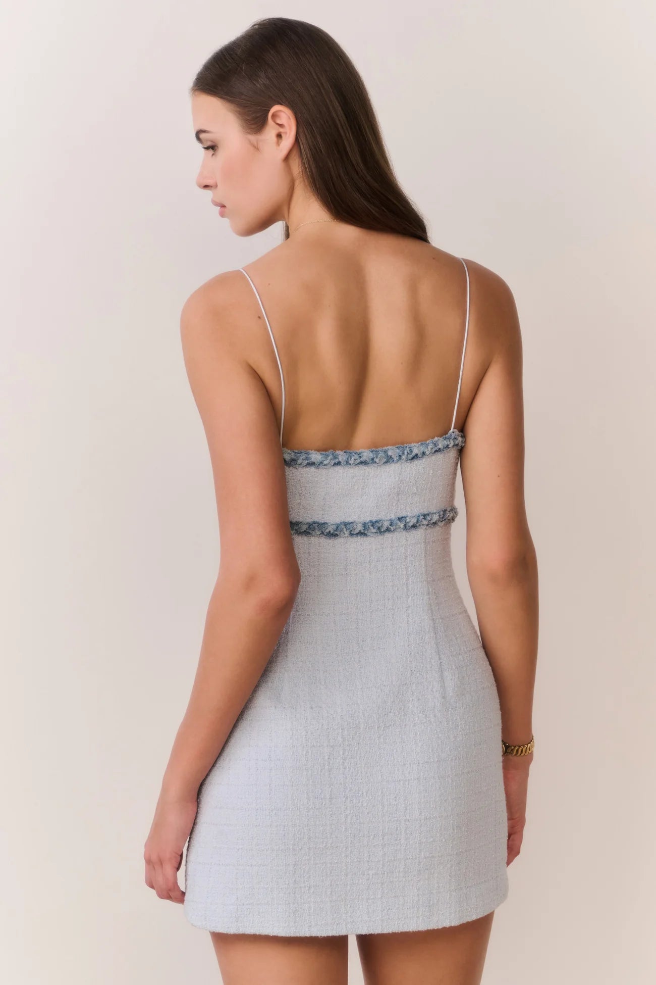 Novara Denim-Trimmed Tweed Mini Dress - ONFEMME By Lindsey's Kloset