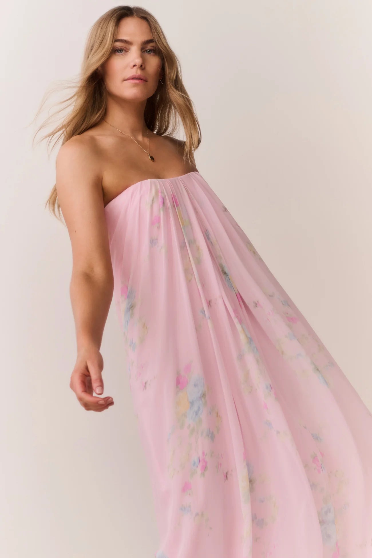 Emara Strapless Floral Chiffon Gown - ONFEMME By Lindsey's Kloset