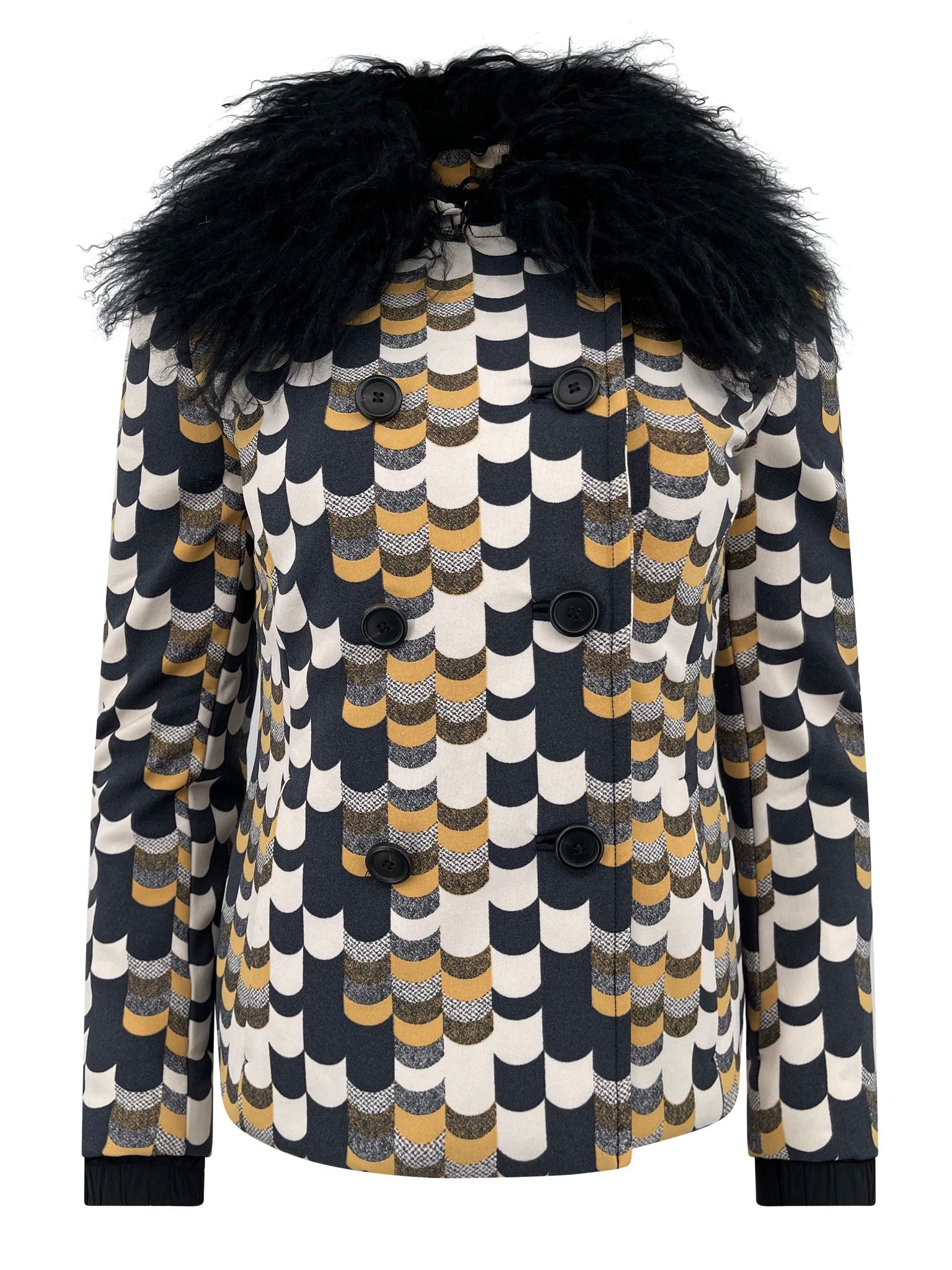Prada F/W 2014 Short Yellow & Black Afghan Coat - ONFEMME By Lindsey's Kloset