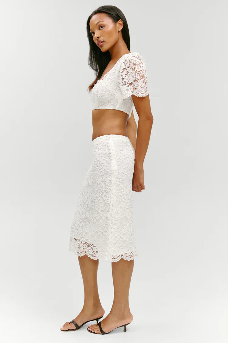 x Paige Lorenze Honeymoon Lace Midi Skirt