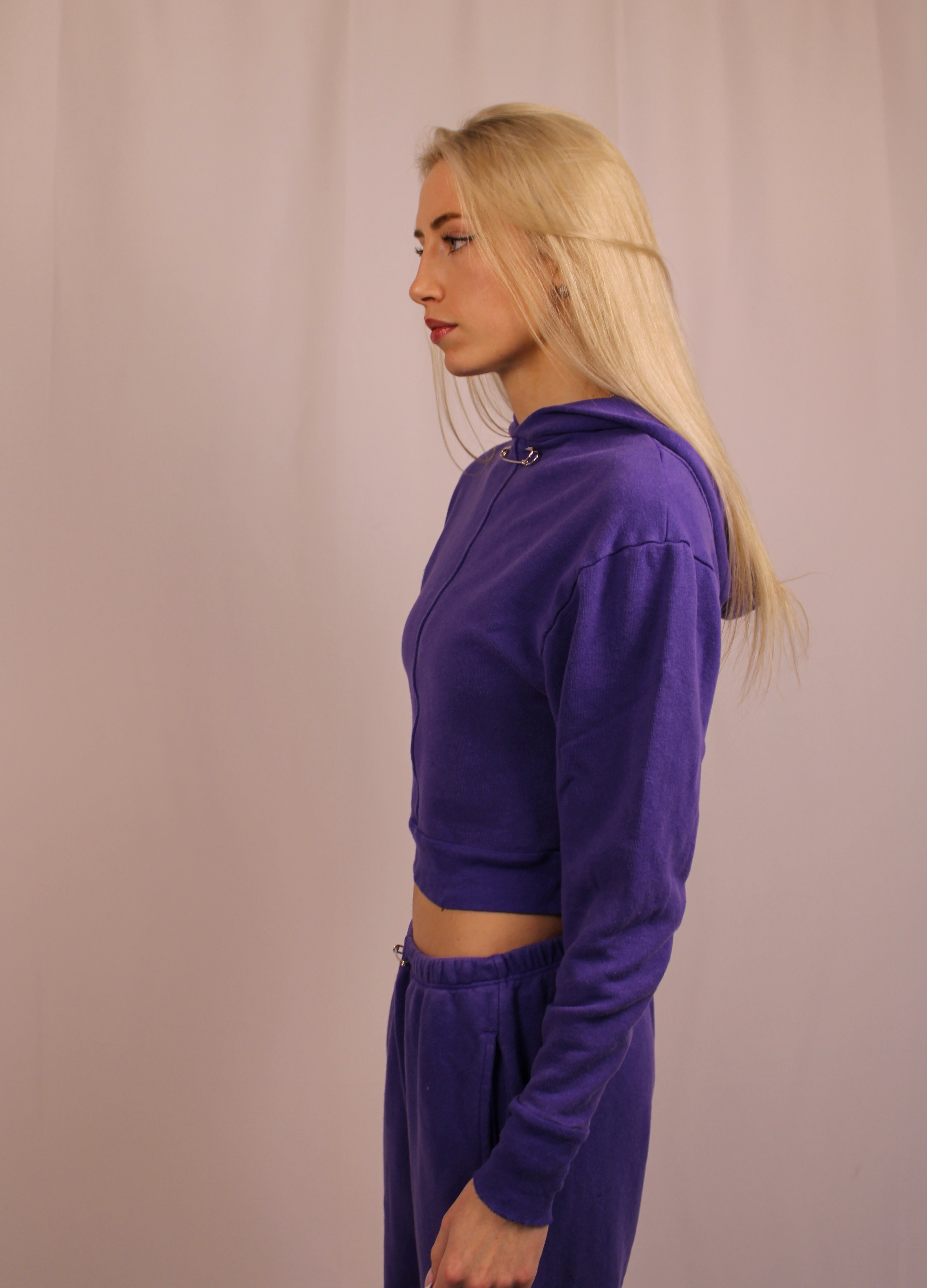 Mini Safety Pin Hoodie in Amethyst Terry - ONFEMME By Lindsey's Kloset