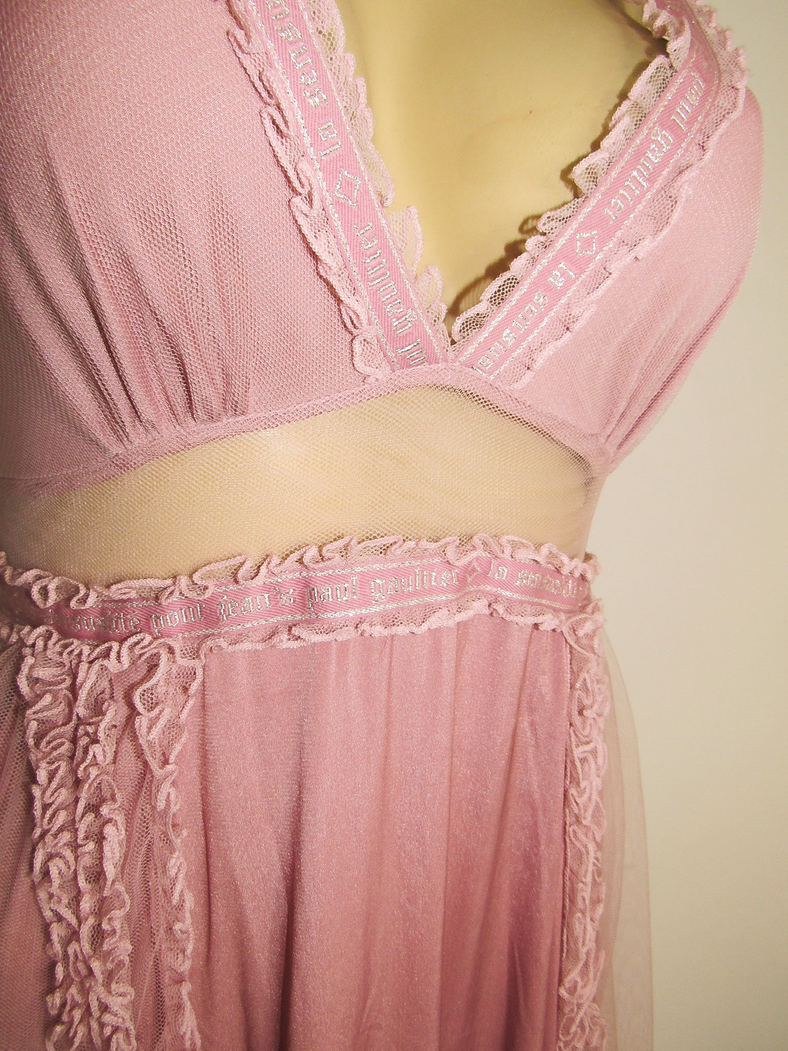 2000s Jean Paul Gaultier Dust Pink Mesh Dress - ONFEMME By Lindsey's Kloset