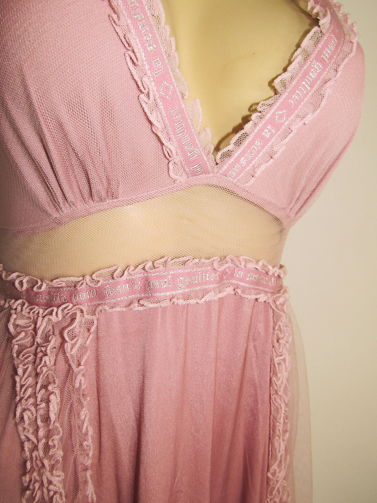 2000s Jean Paul Gaultier Dust Pink Mesh Dress - ONFEMME By Lindsey's Kloset