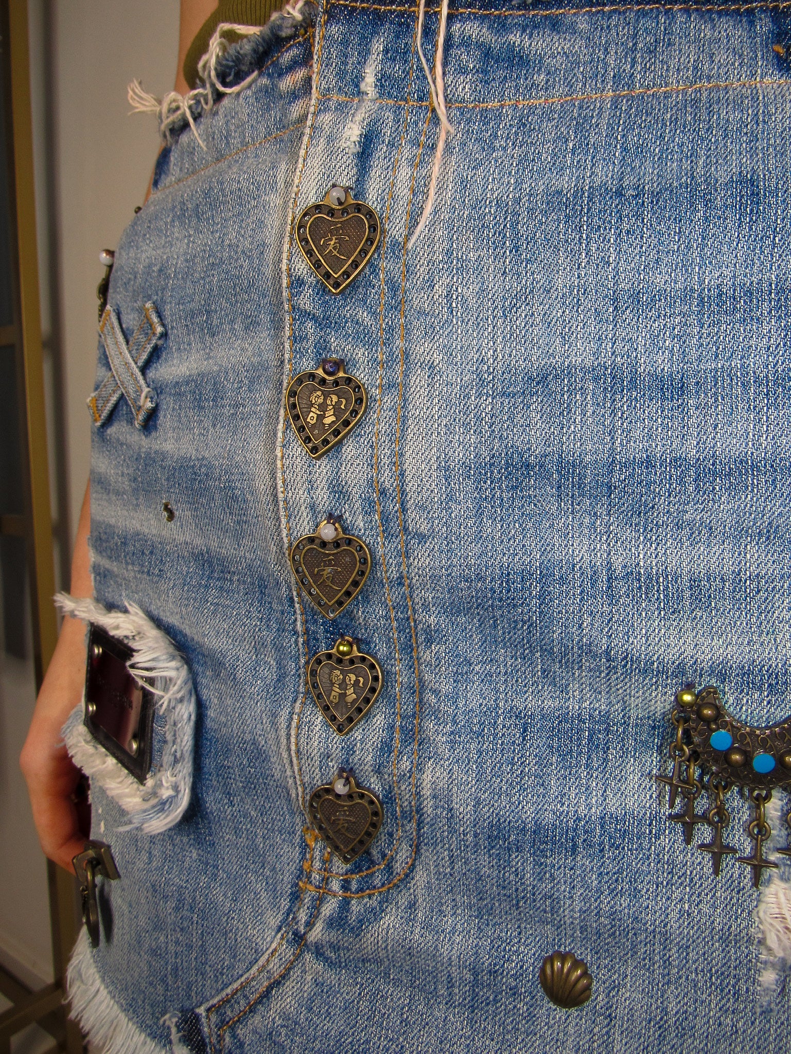 2000s Dolce & Gabbana Denim Embellished Mini Skirt - ONFEMME By Lindsey's Kloset