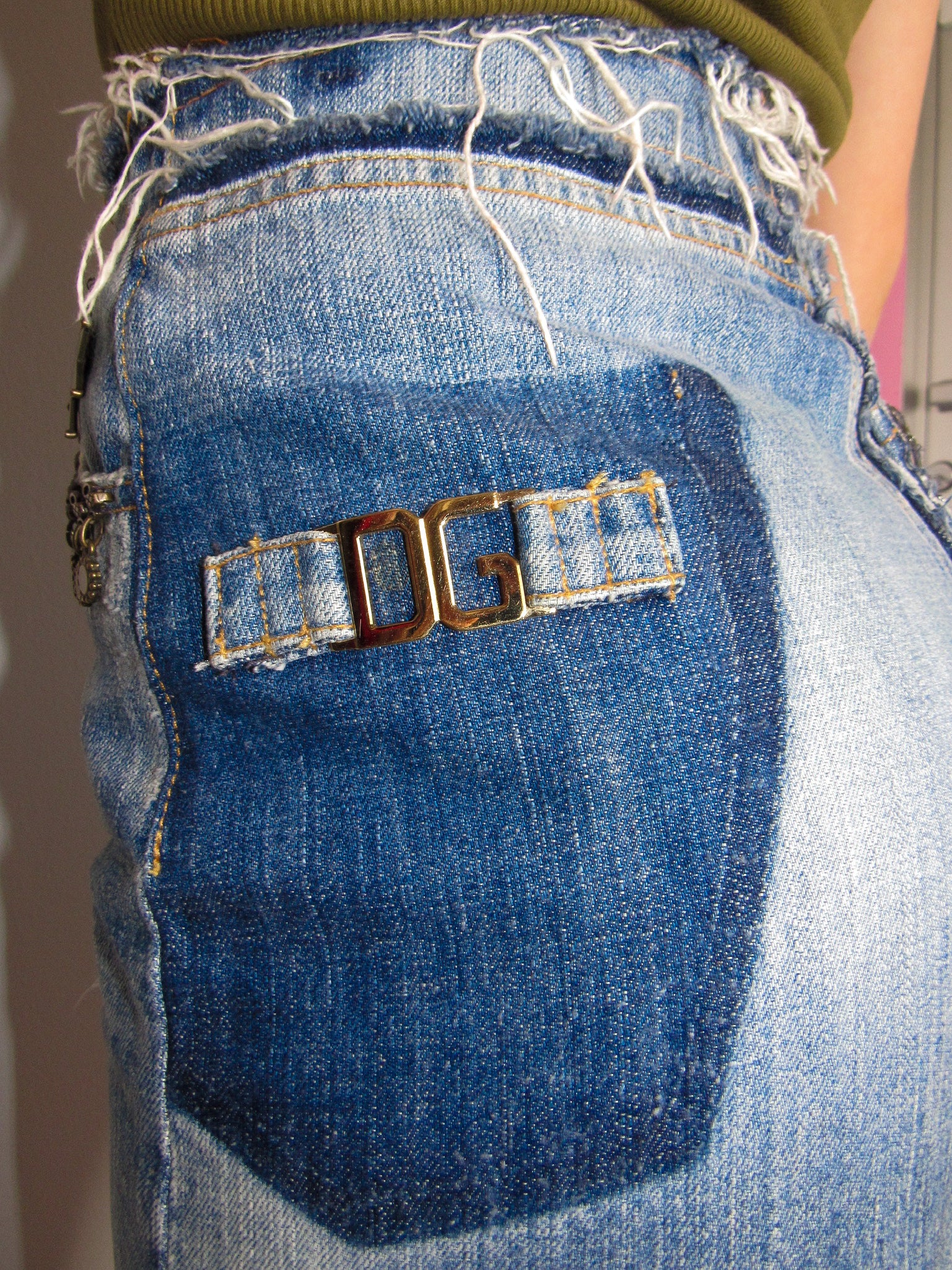 2000s Dolce & Gabbana Denim Embellished Mini Skirt - ONFEMME By Lindsey's Kloset