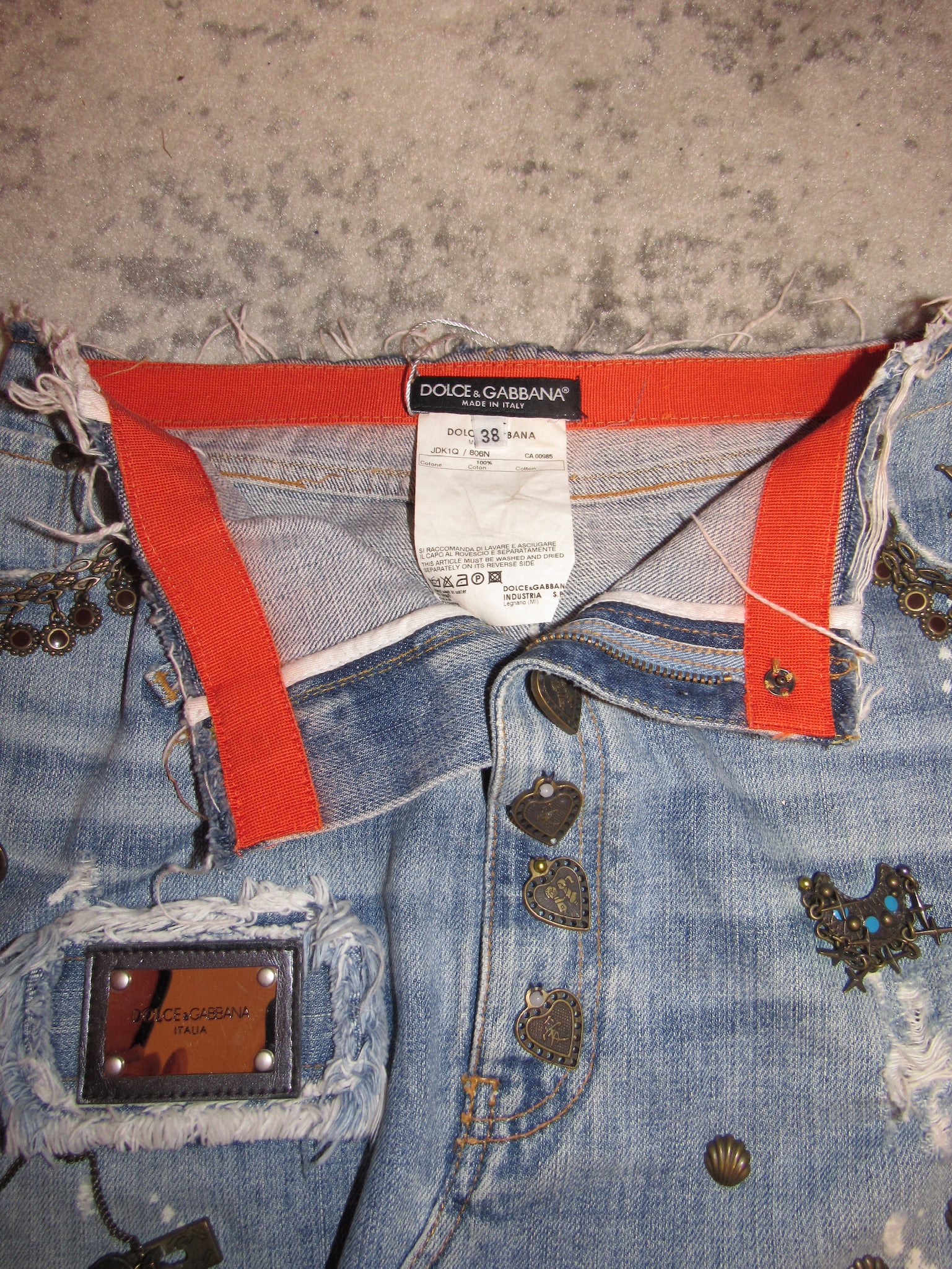 2000s Dolce & Gabbana Denim Embellished Mini Skirt - ONFEMME By Lindsey's Kloset