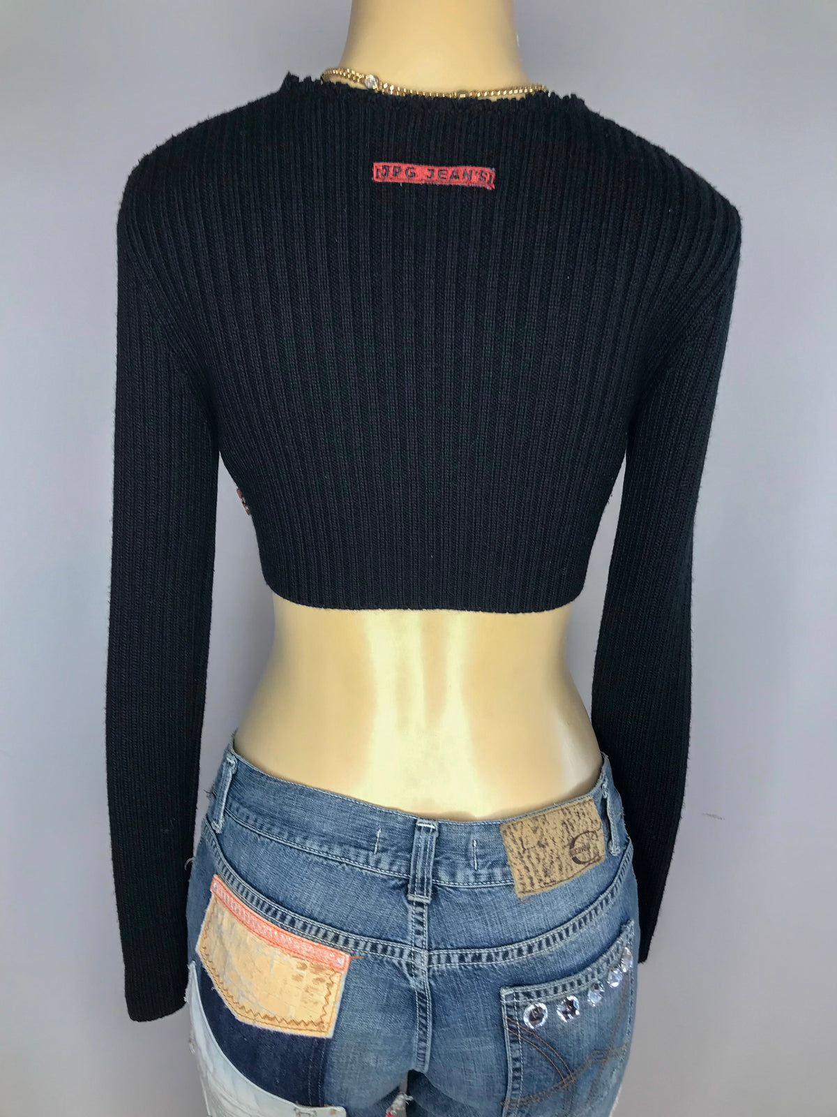 2000s Jean Paul Gaultier Black Crop Knit - ONFEMME By Lindsey's Kloset