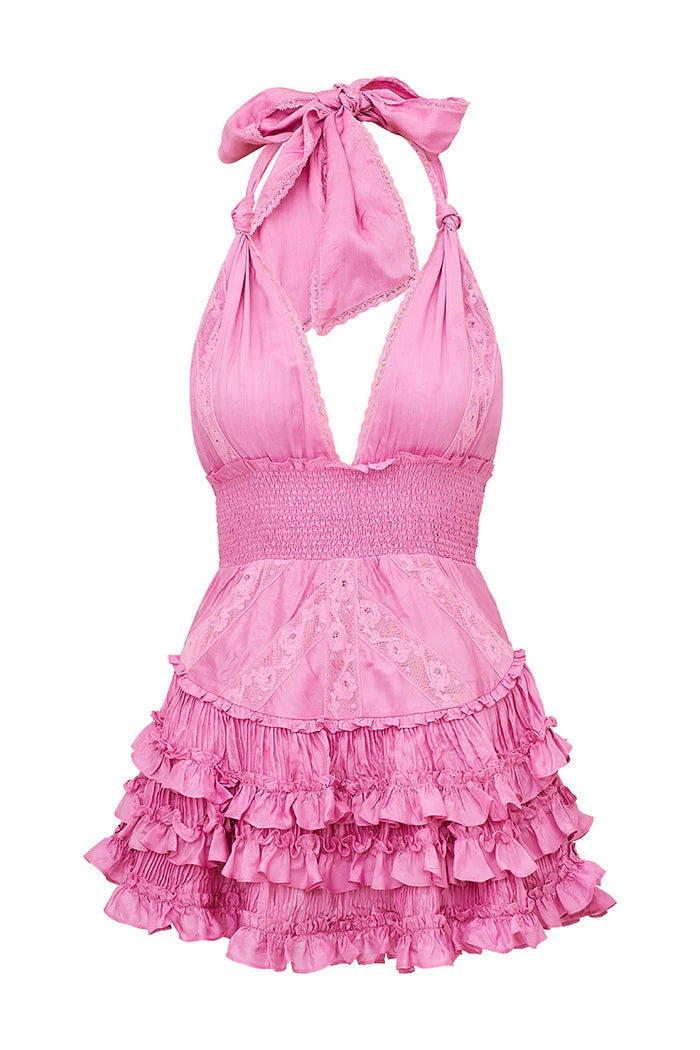 Quintelle Ruffle Halter Mini Dress - ONFEMME By Lindsey's Kloset
