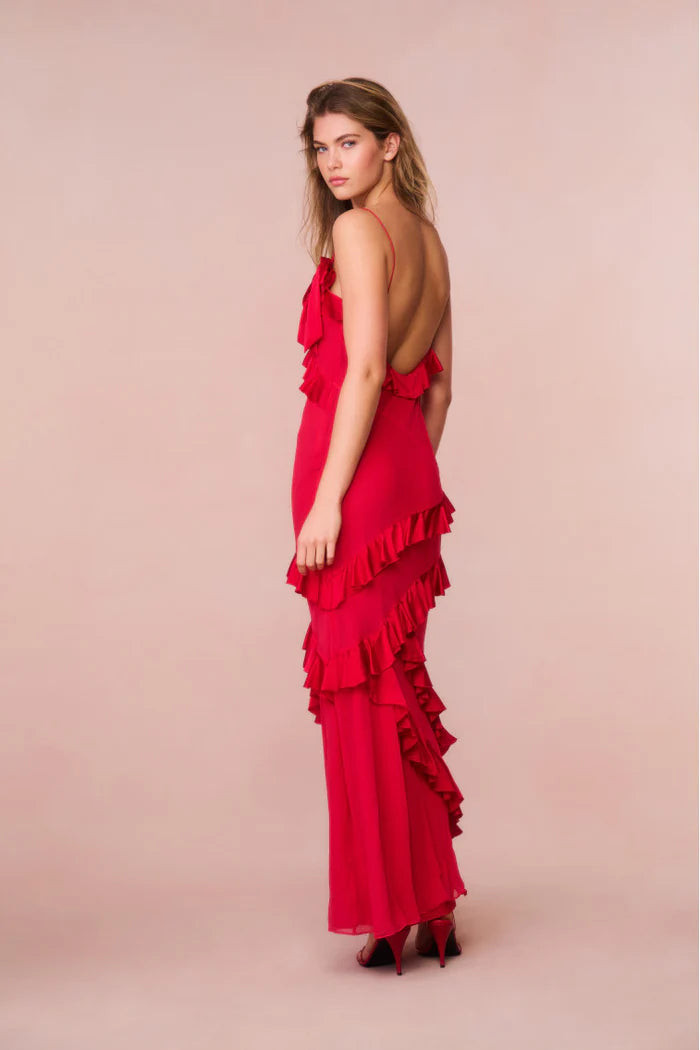 Rialto Silk Ruffle Maxi Dress - ONFEMME By Lindsey's Kloset