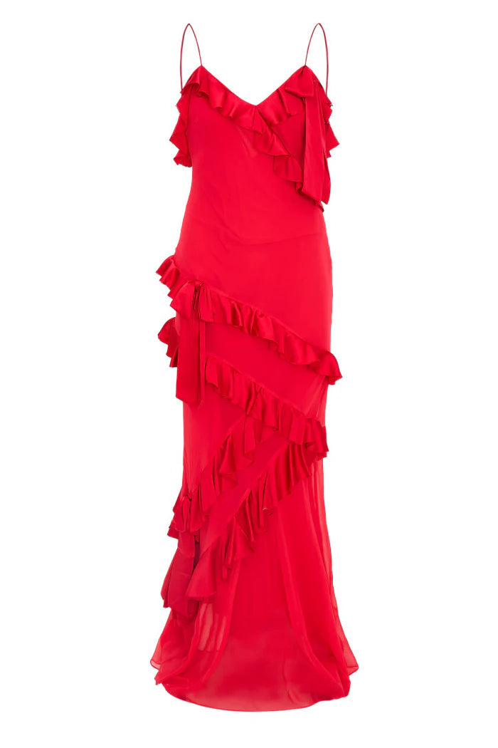 Rialto Silk Ruffle Maxi Dress - ONFEMME By Lindsey's Kloset