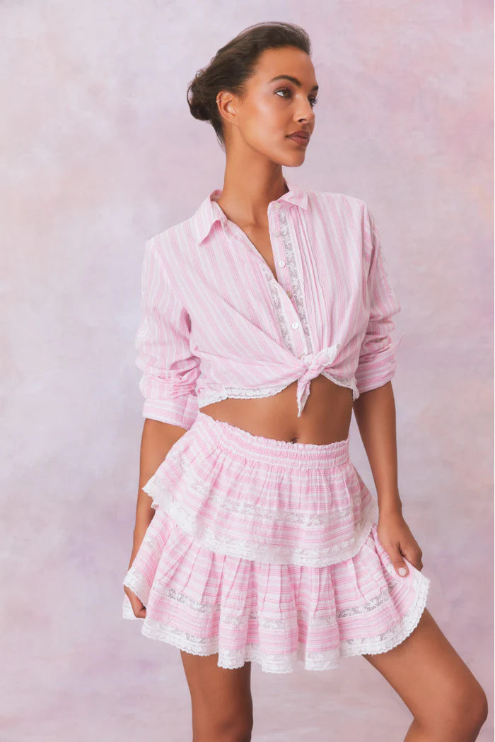 Ruffle Mini Stripe Cotton Skirt - ONFEMME By Lindsey's Kloset
