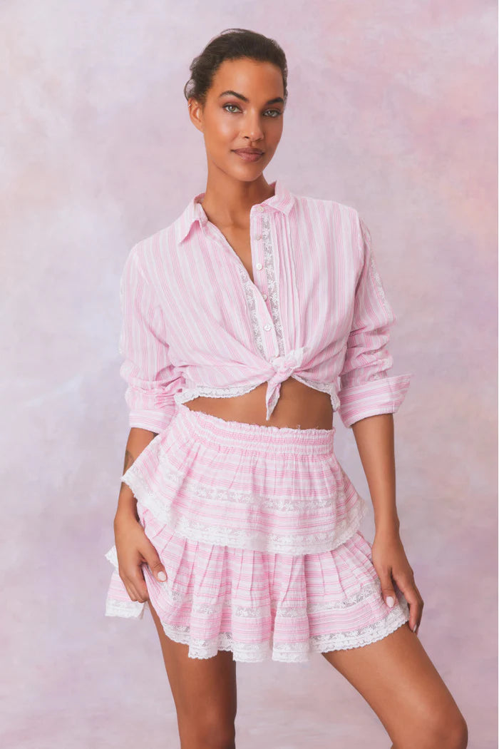 Ruffle Mini Stripe Cotton Skirt - ONFEMME By Lindsey's Kloset