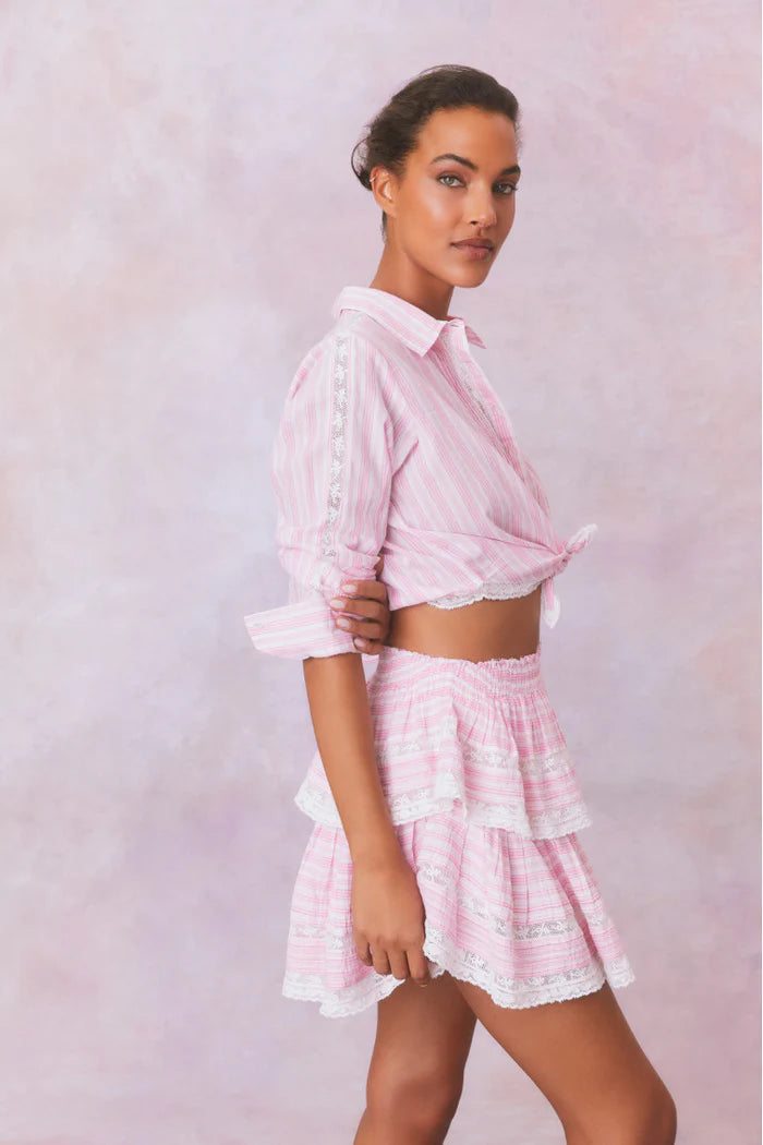 Ruffle Mini Stripe Cotton Skirt - ONFEMME By Lindsey's Kloset