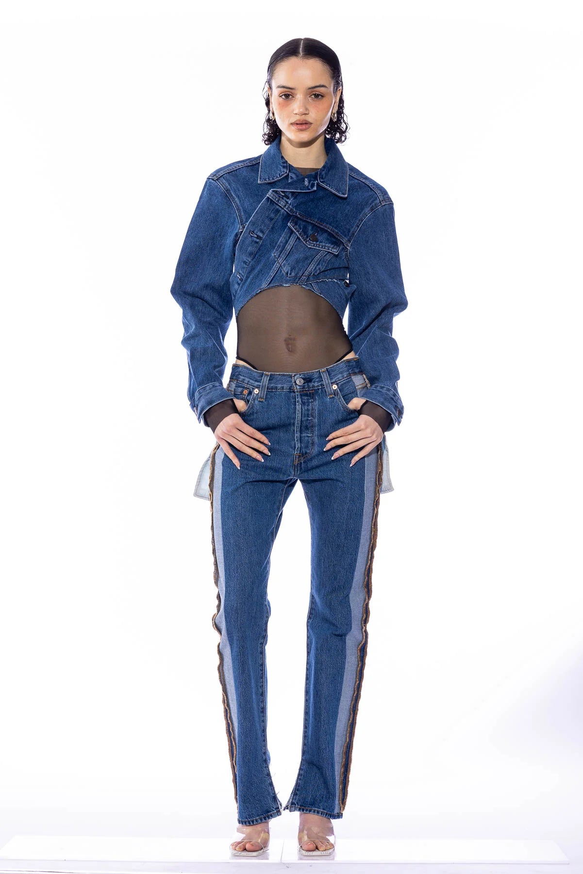 Deep V Jacket in Vintage Blue Denim - ONFEMME By Lindsey's Kloset