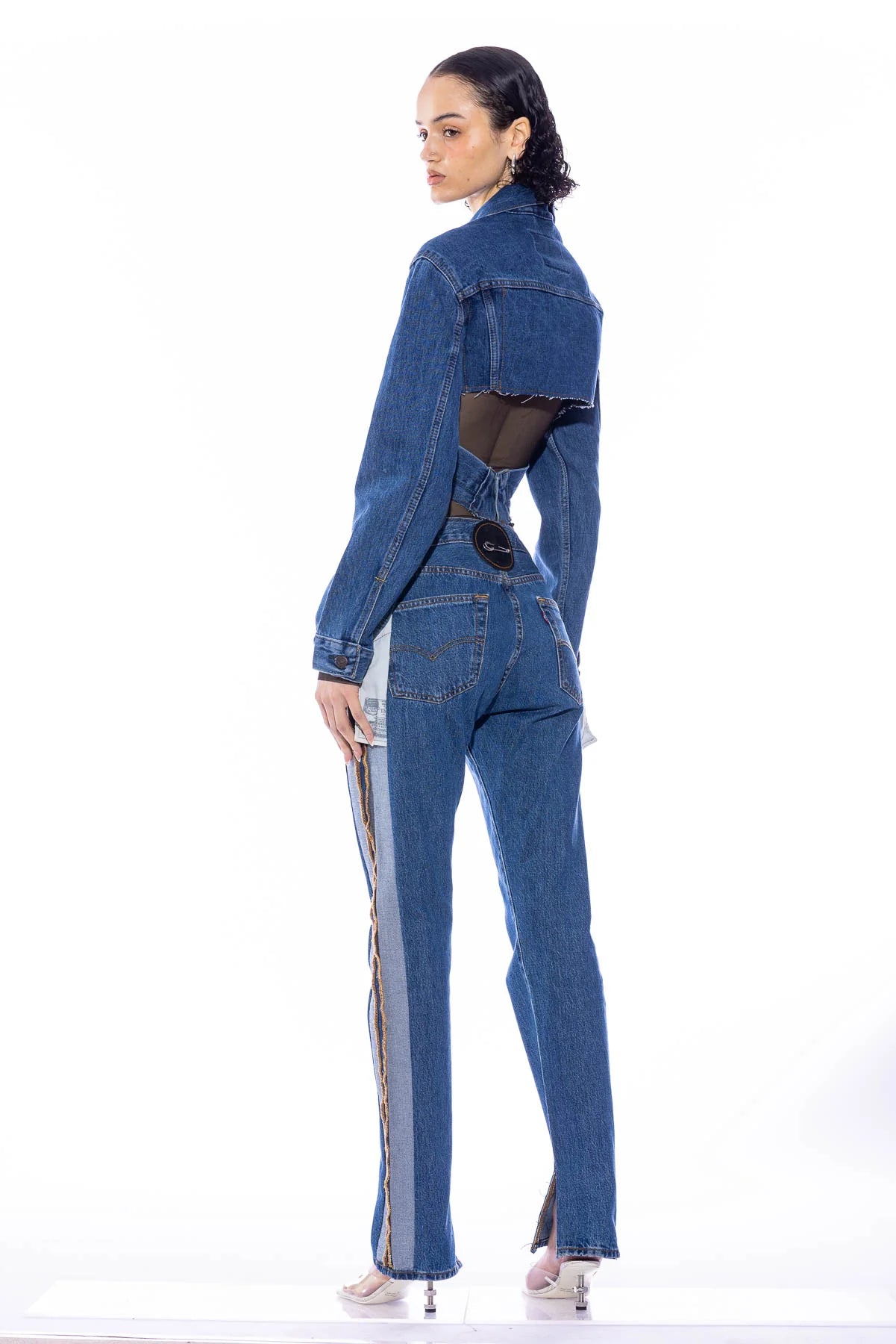 Deep V Jacket in Vintage Blue Denim - ONFEMME By Lindsey's Kloset