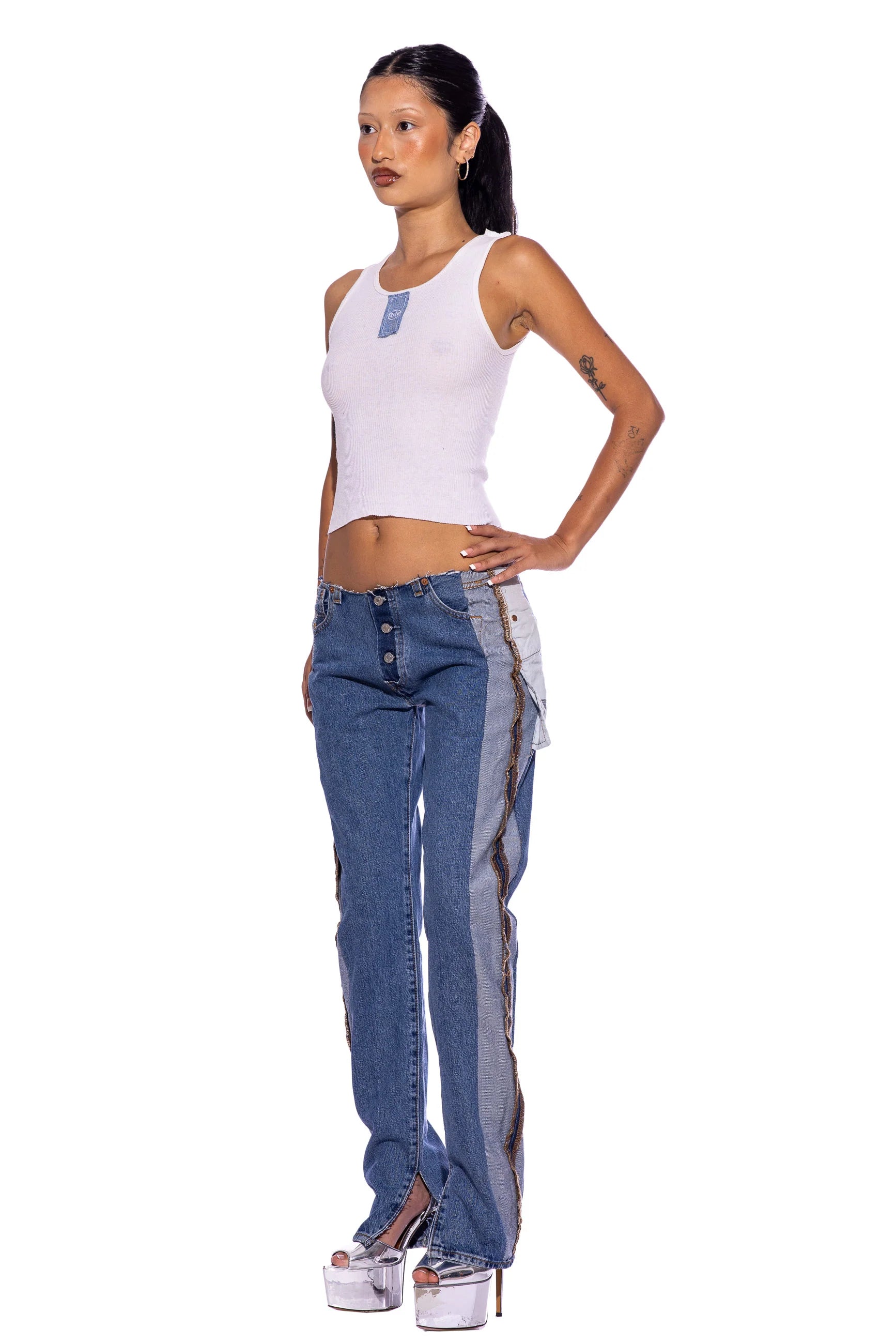 Porterhouse Raw Waist Jeans in Vintage Blue - ONFEMME By Lindsey's Kloset