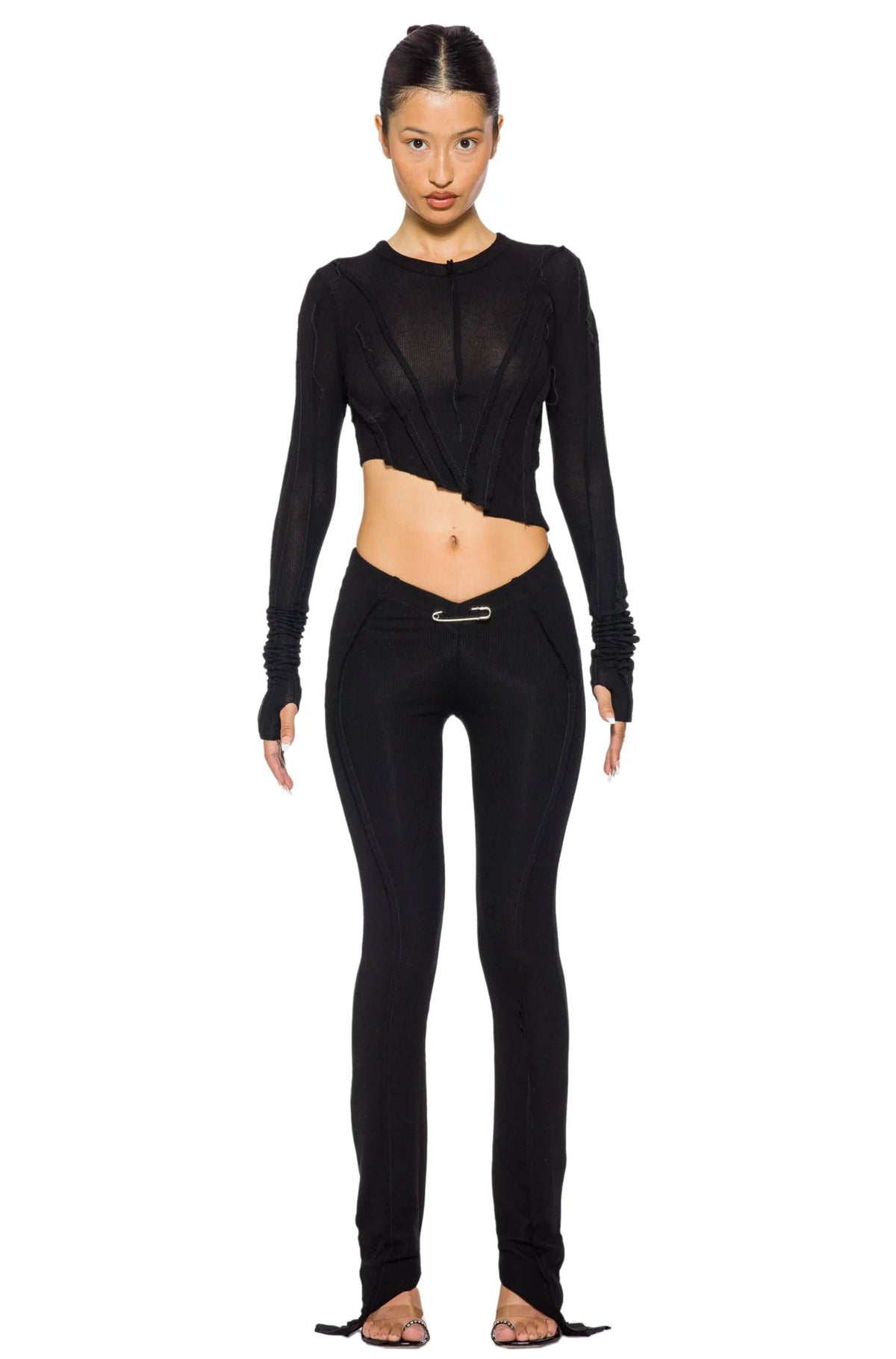 Asymmetric Pants in Black Rib - ONFEMME By Lindsey's Kloset