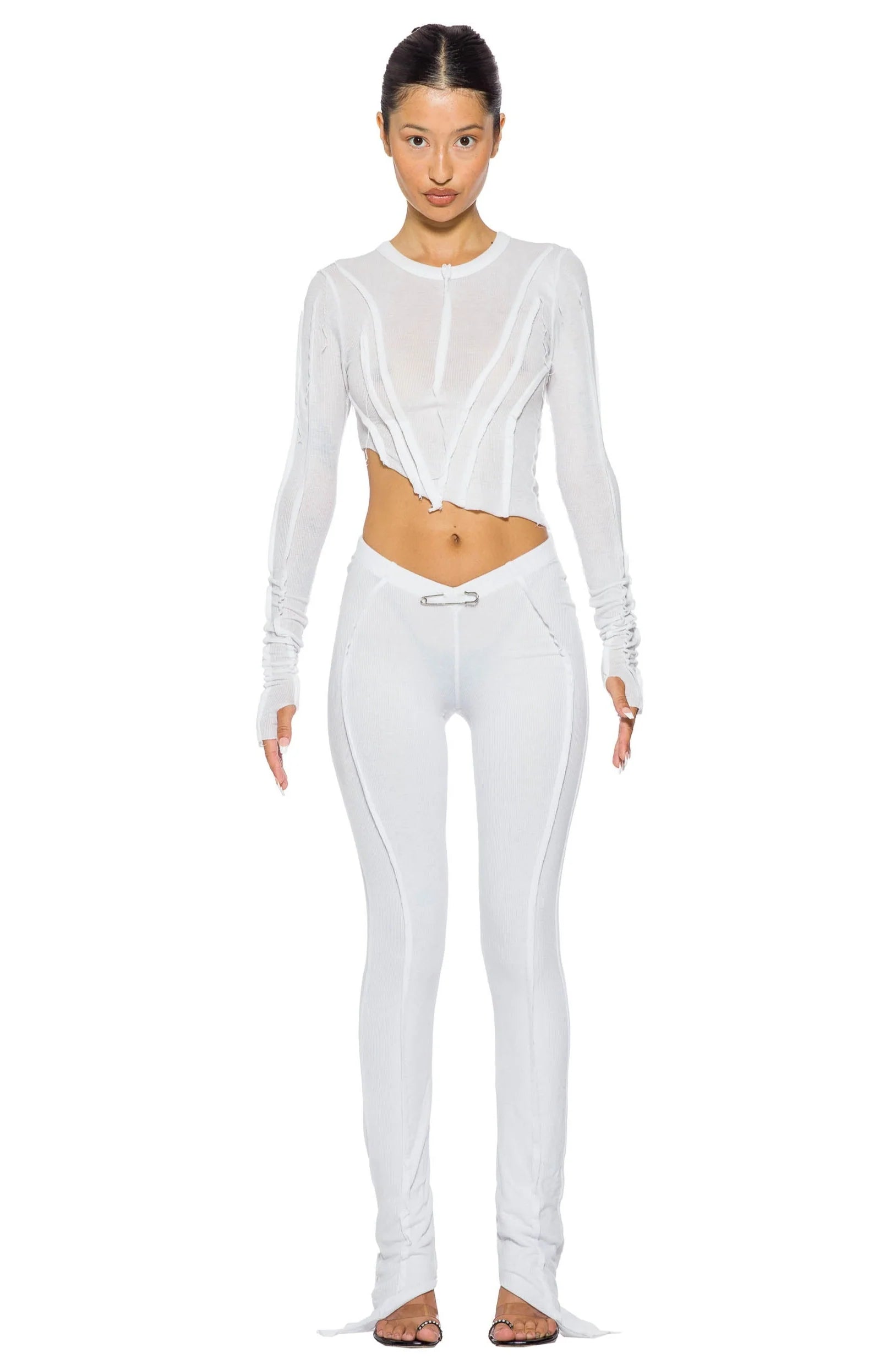 Asymmetric Pants in White Rib - ONFEMME By Lindsey's Kloset