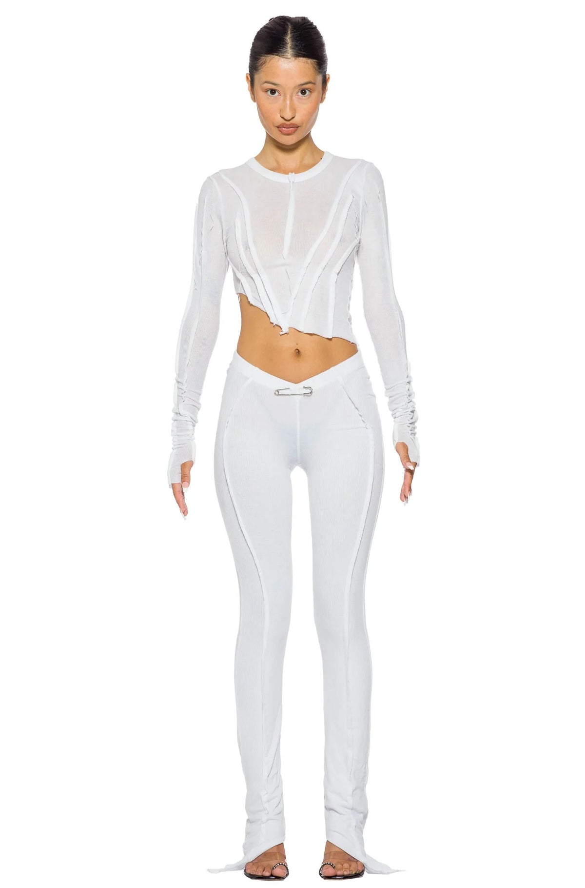 Asymmetric Pants in White Rib - ONFEMME By Lindsey's Kloset