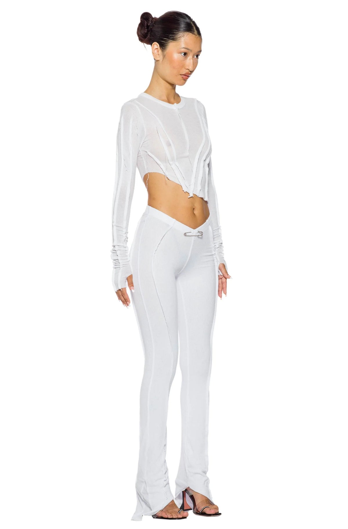 Asymmetric Pants in White Rib - ONFEMME By Lindsey's Kloset