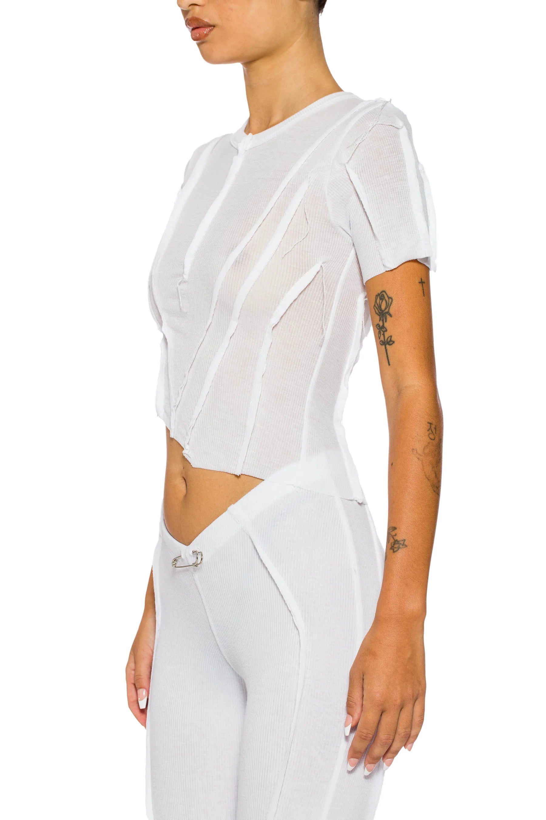 Asymmetric Tee in White Rib - ONFEMME By Lindsey's Kloset