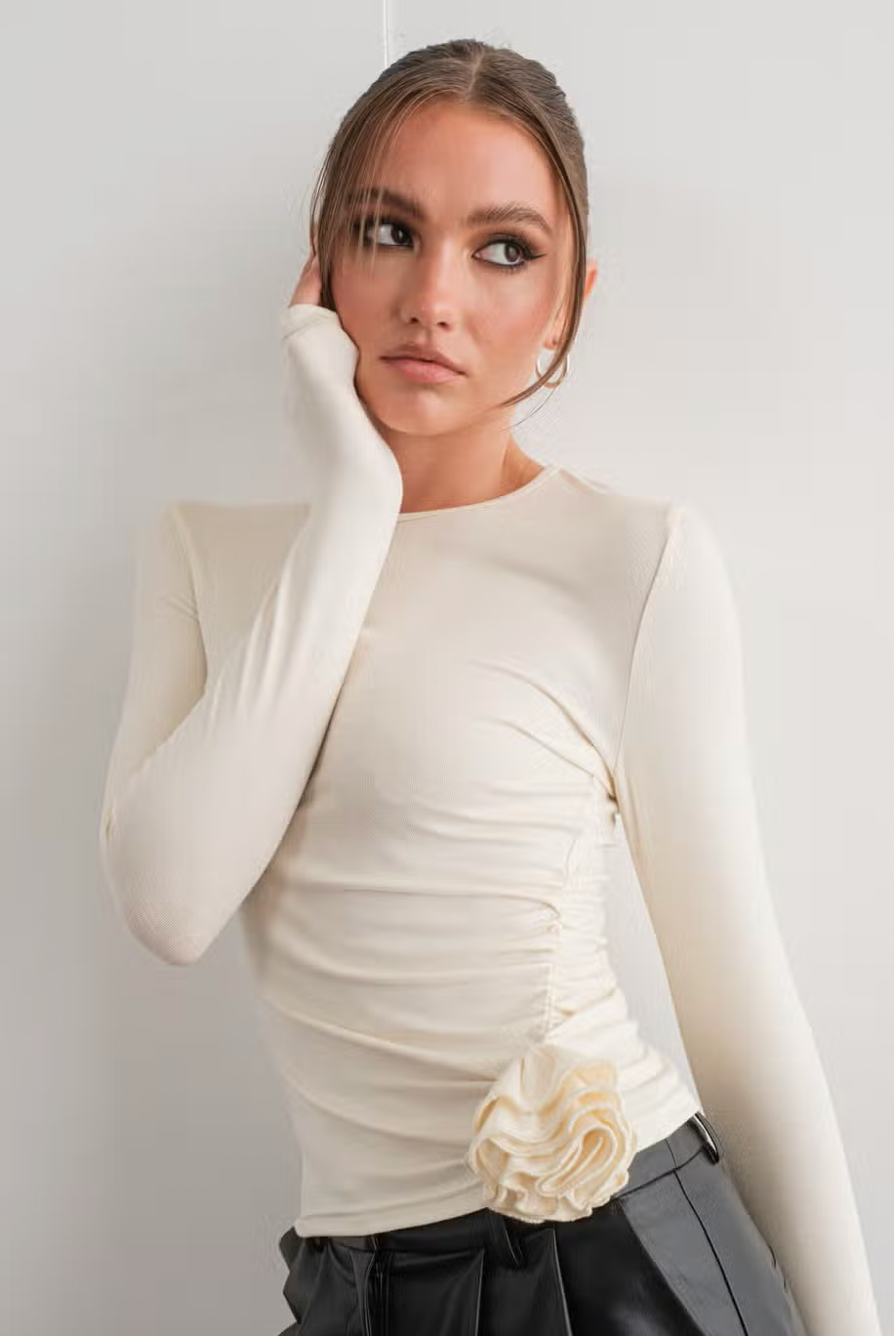 Rosette Long Sleeve Top - ONFEMME By Lindsey's Kloset