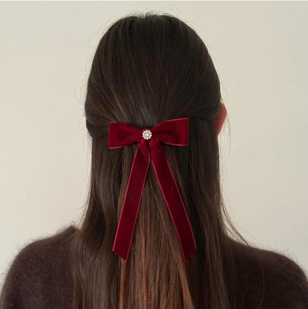 Iconic Velvet Bow Barrette in Cabernet - ONFEMME By Lindsey's Kloset