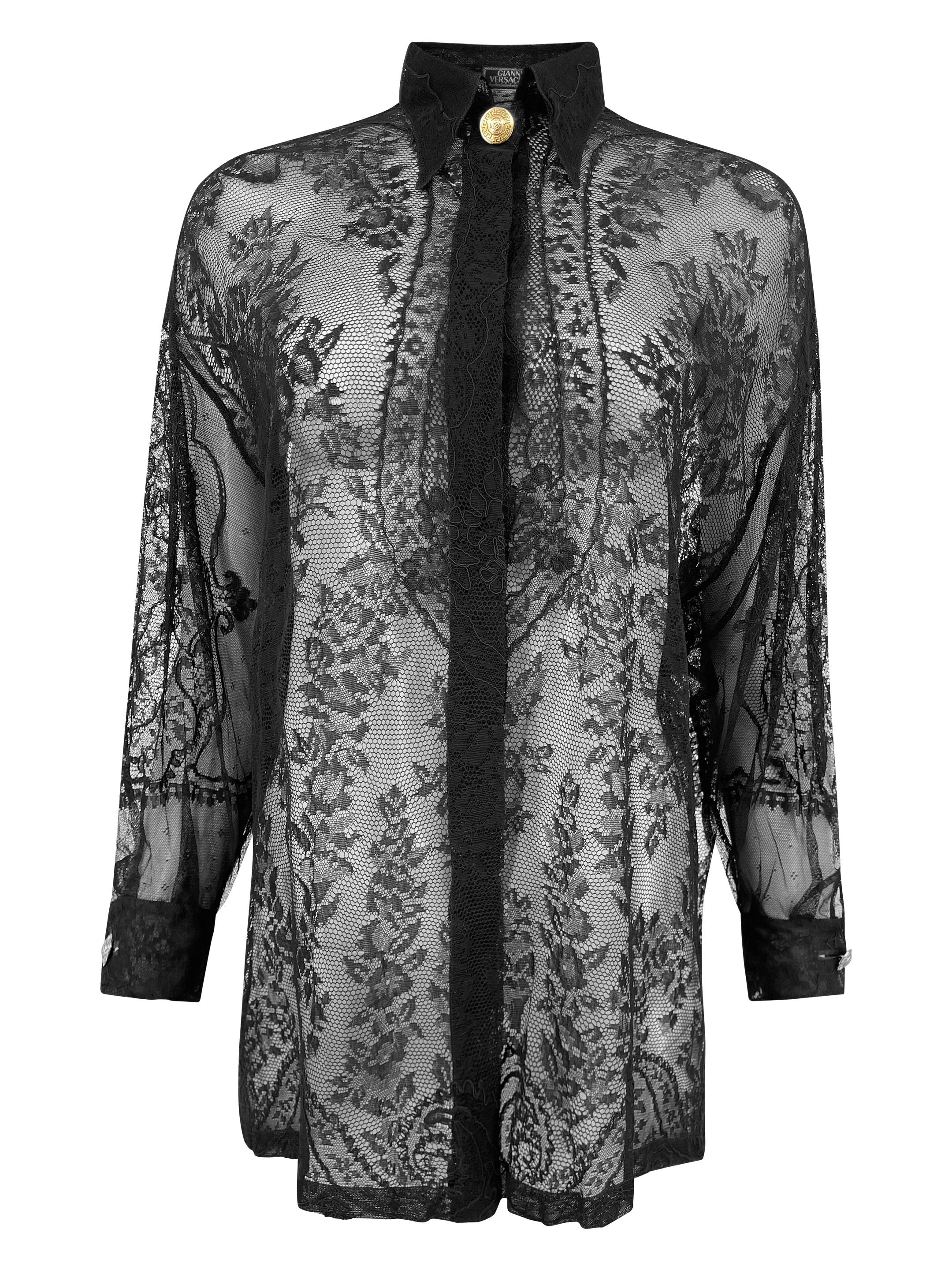 1990's Versace Black Lace Blouse - ONFEMME By Lindsey's Kloset