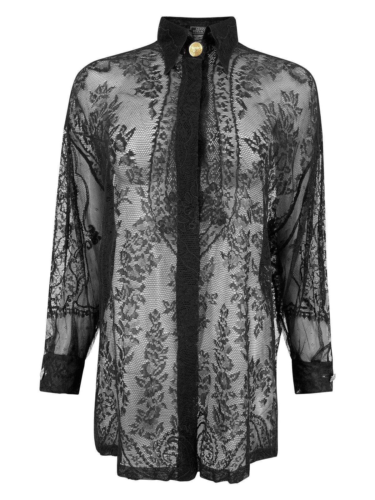 1990's Versace Black Lace Blouse - ONFEMME By Lindsey's Kloset