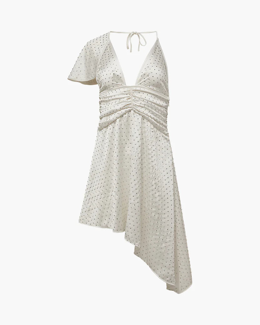 Crystal Asymmetrical Dress - White - ONFEMME By Lindsey's Kloset