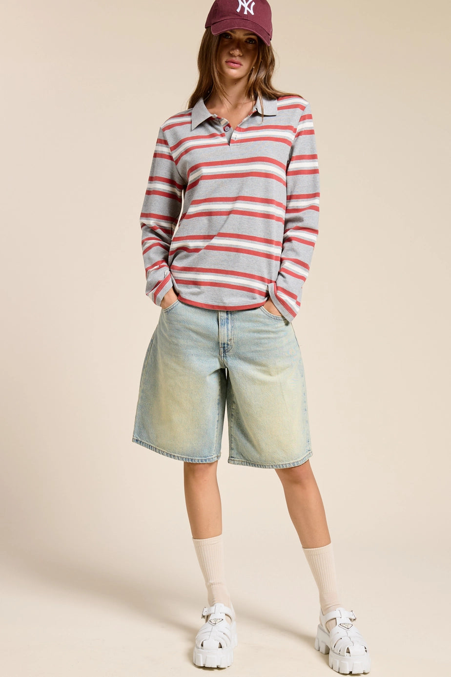 Kev Striped Long Sleeve Polo - ONFEMME By Lindsey's Kloset