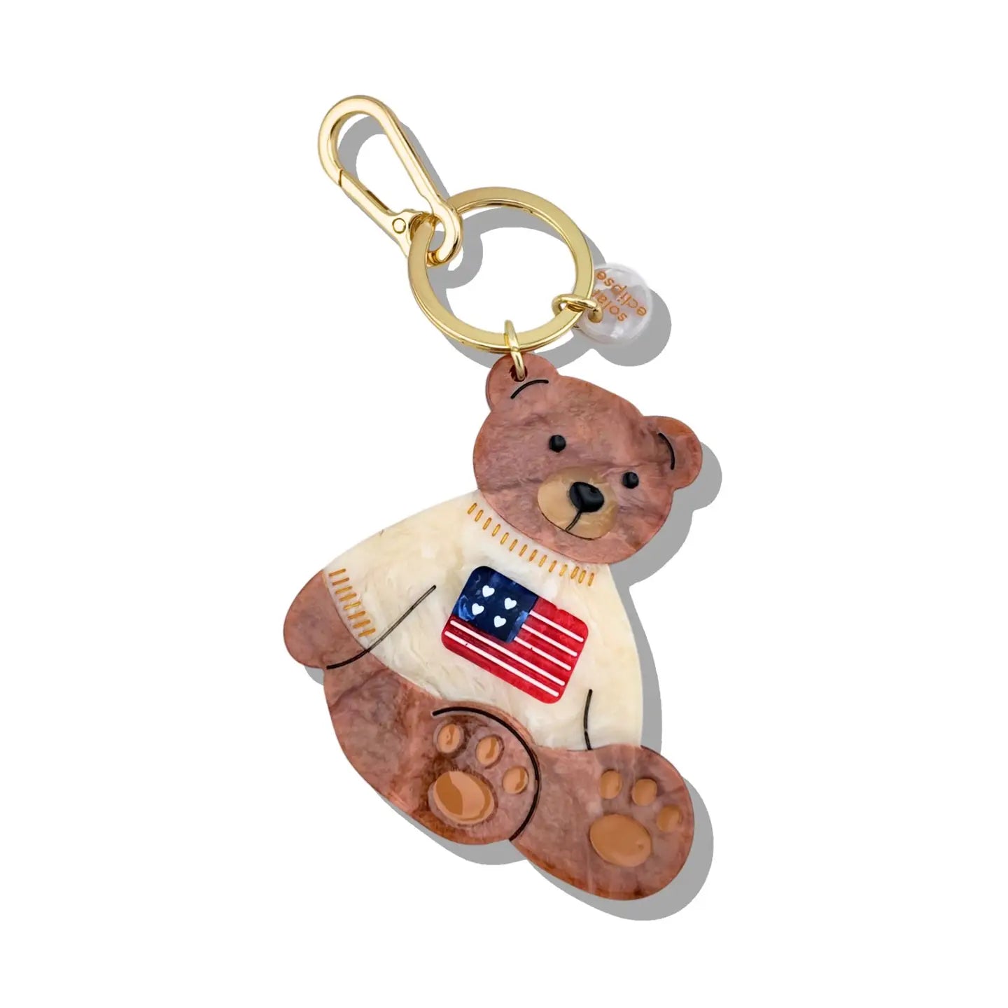 Hand-Painted Americana Teddy Bear Bag Charm + Keychain - ONFEMME By Lindsey's Kloset