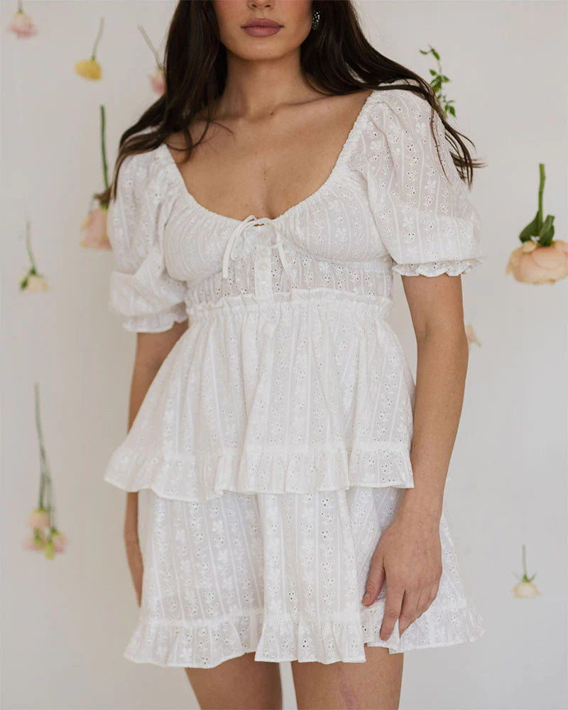 Eyelet Puff Sleeve Mini Dress - ONFEMME By Lindsey's Kloset