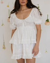 Eyelet Puff Sleeve Mini Dress - ONFEMME By Lindsey's Kloset