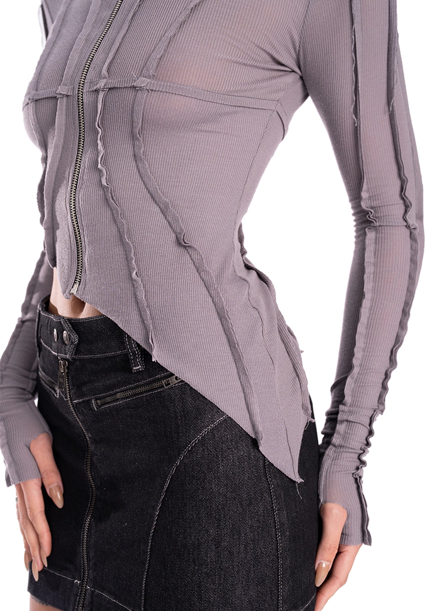 Asymmetric Hoodie in Graphite Rib - ONFEMME By Lindsey's Kloset