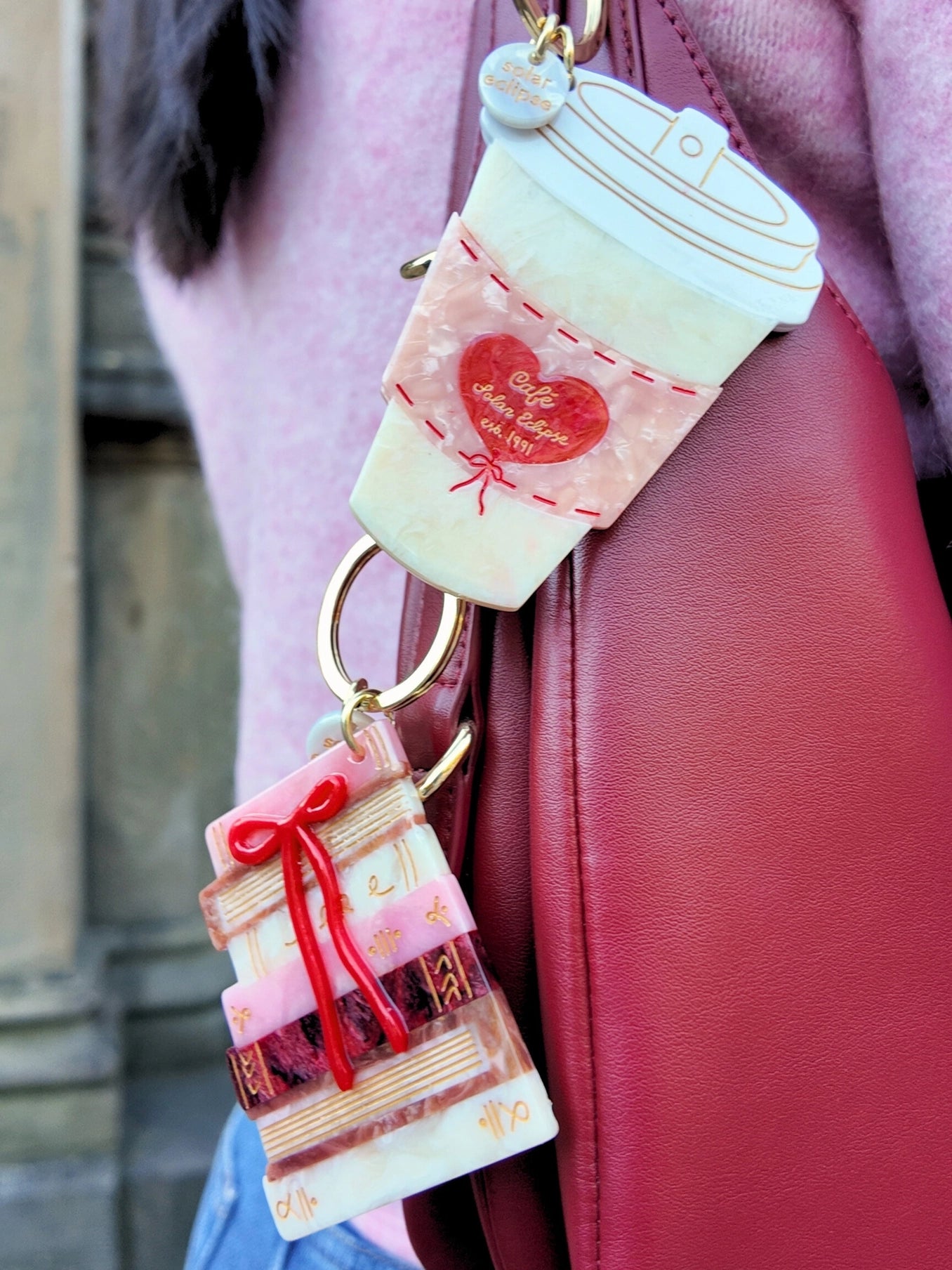 Hand-Painted Cafe Coffee Cup Bag Charm + Keychain - ONFEMME By Lindsey's Kloset