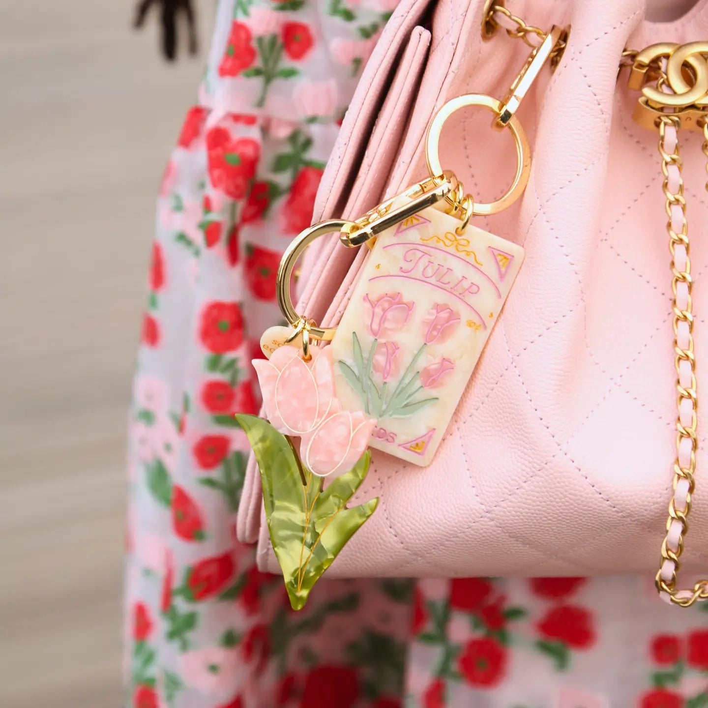 Hand-Painted Tulip Seeds Bag Charm + Keychain - ONFEMME By Lindsey's Kloset
